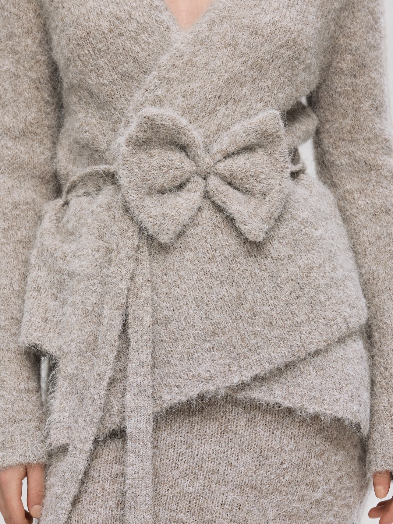 Gabella Ls Knit Bow Cardigan Steel Gray Melange - Image 3