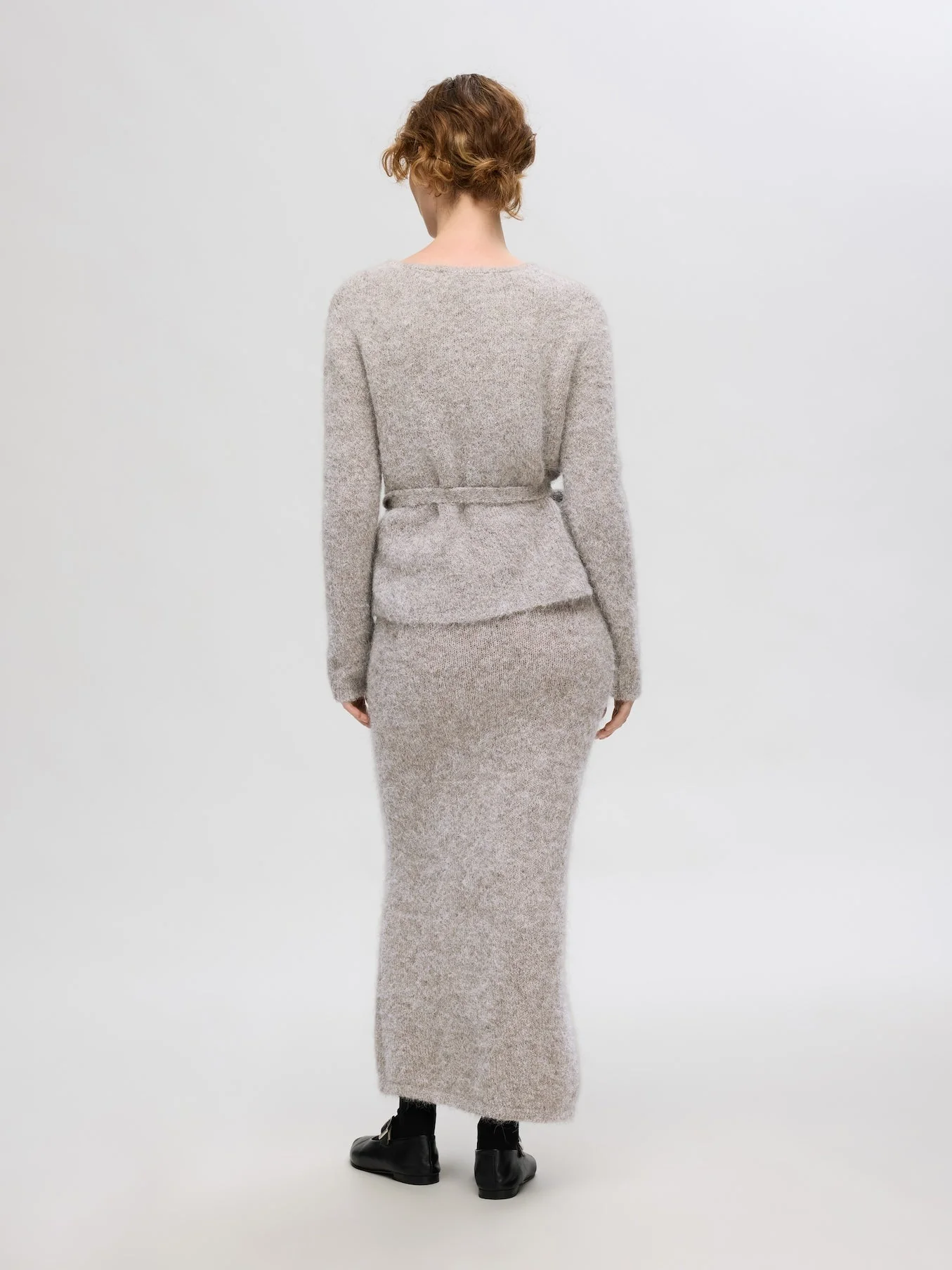 Gabella Ls Knit Bow Cardigan Steel Gray Melange - Image 6