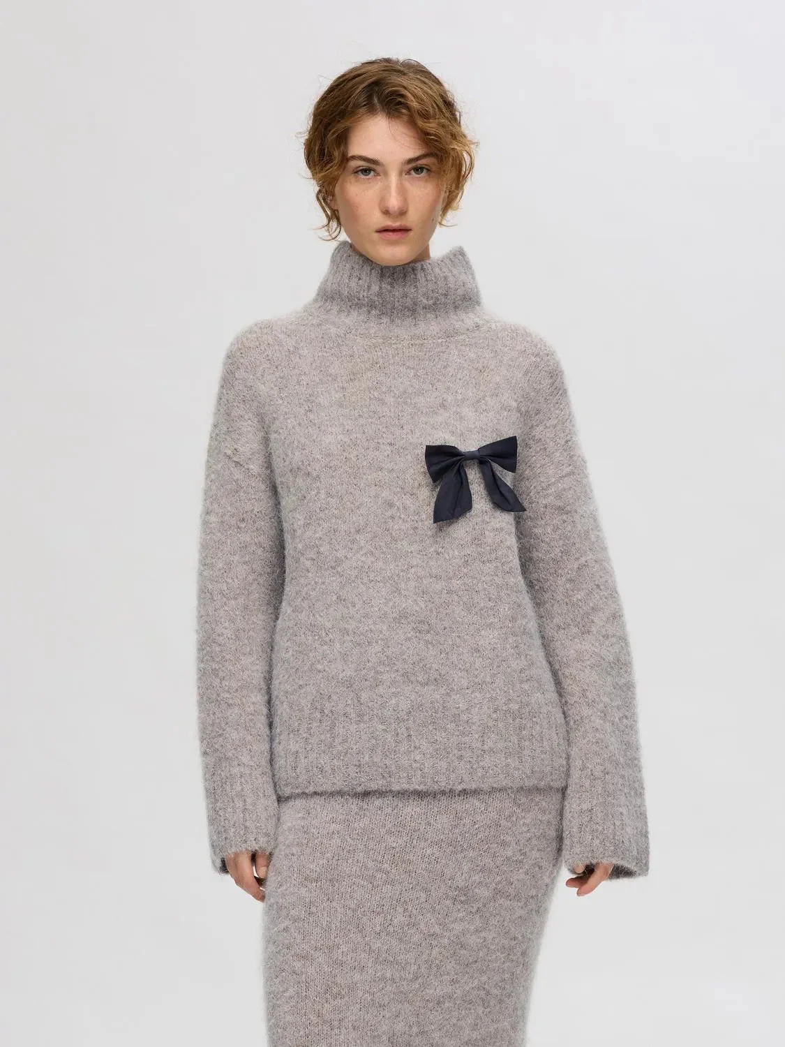 Gabella Ls Knit High-Neck Steel Gray Melange - Image 6