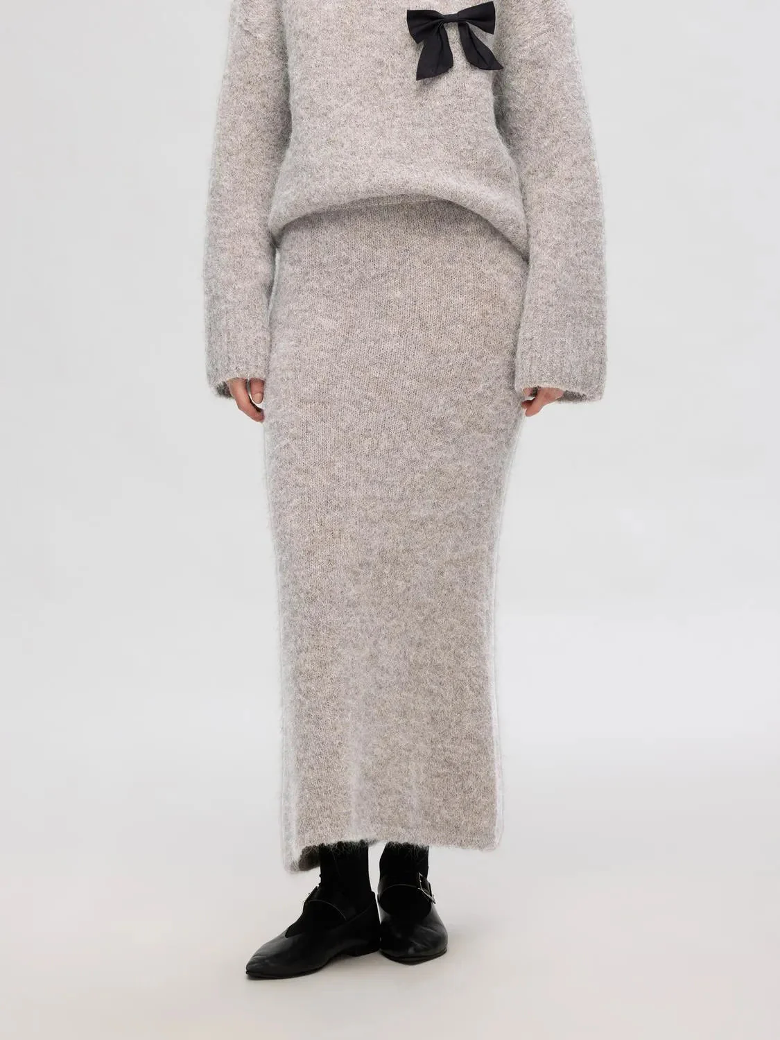 Gabella Hw Midi Knit Skirt Steel Gray Melange - Image 2