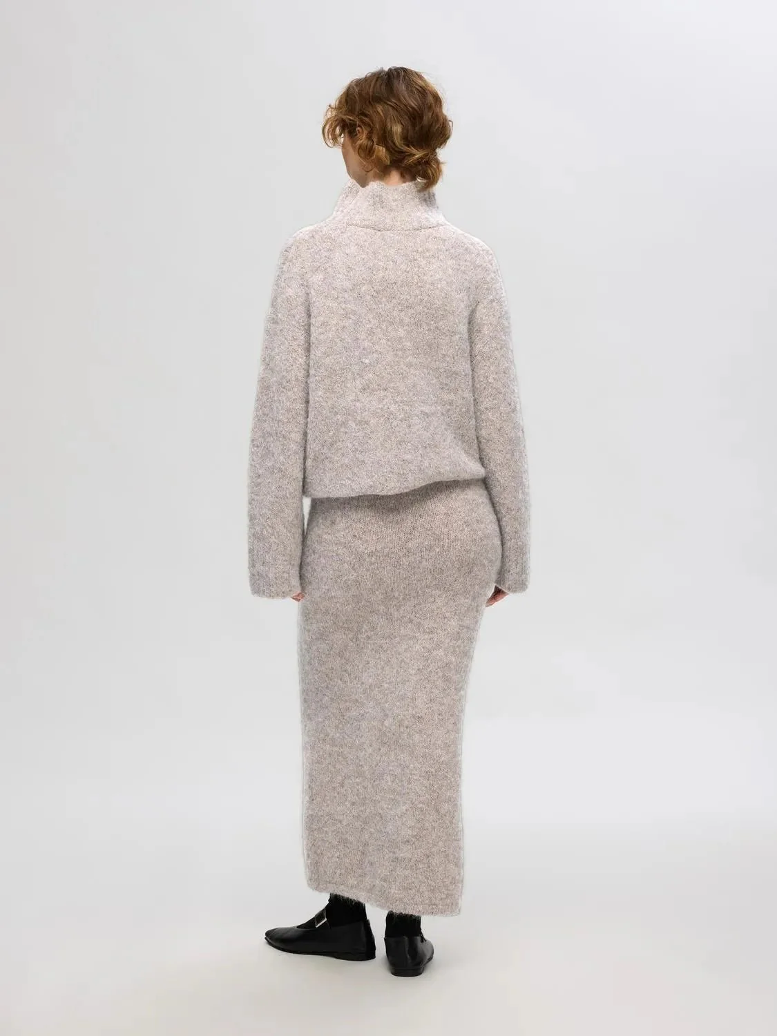 Gabella Hw Midi Knit Skirt Steel Gray Melange - Image 6