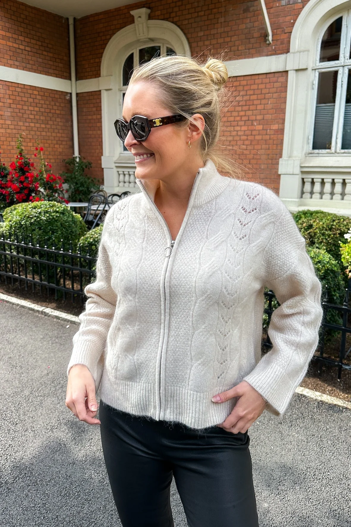 Vera Ls Knit Zip Cardigan Birch - Image 4