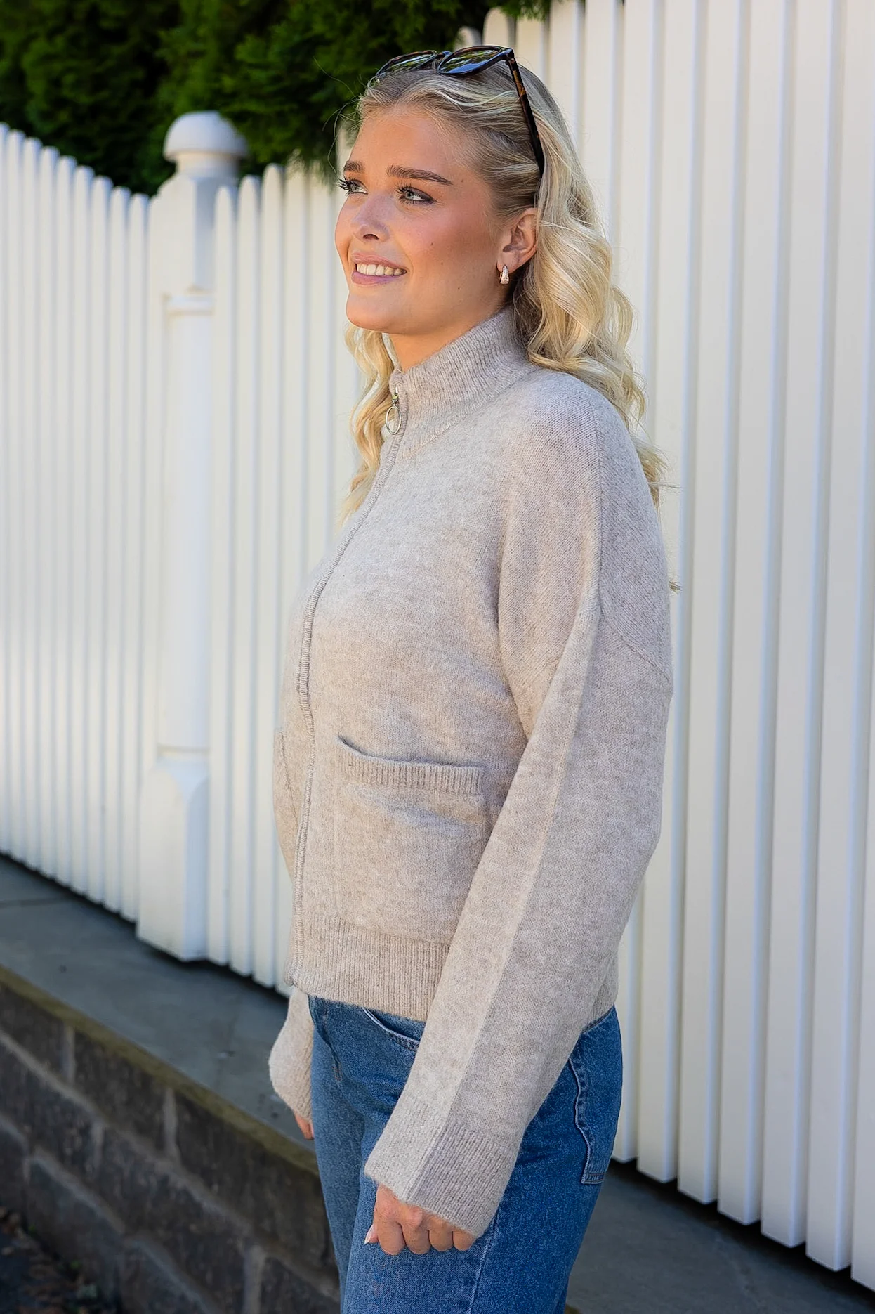 Sia Ras Ls Knit Zipper Cardigan Dove Melange - Image 2