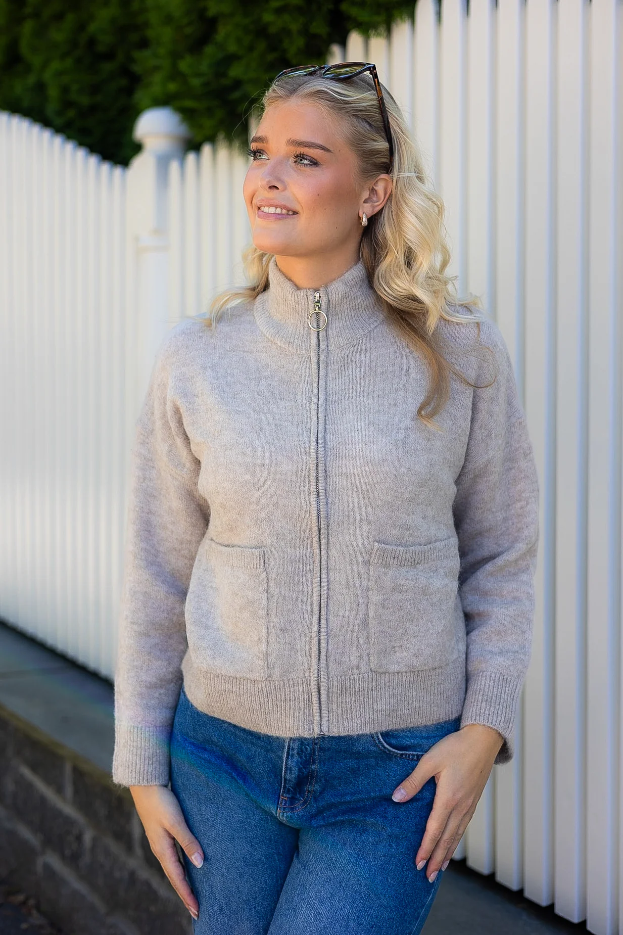Sia Ras Ls Knit Zipper Cardigan Dove Melange - Image 5