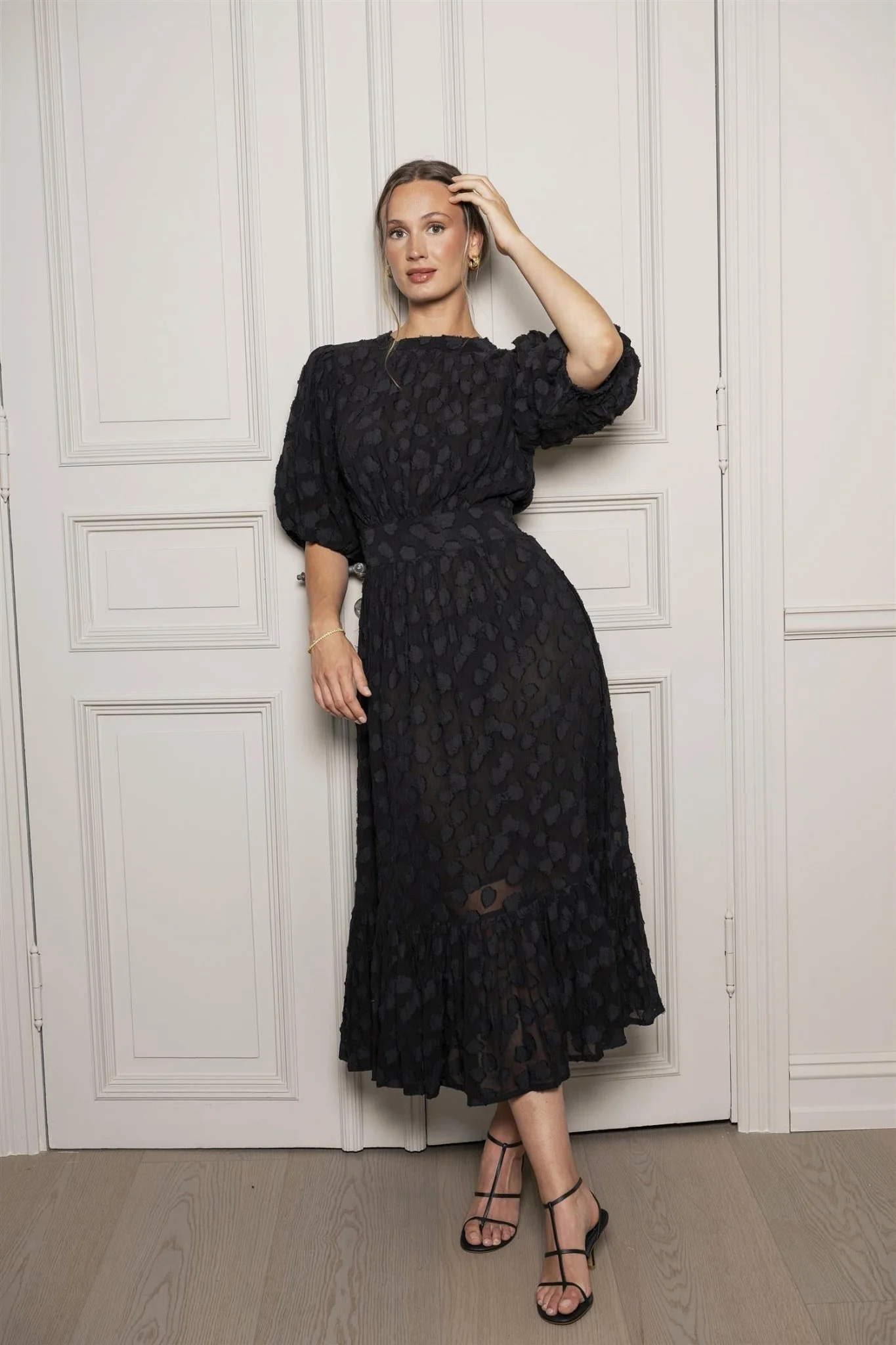 Jardin Midi Dress Noir Georgette