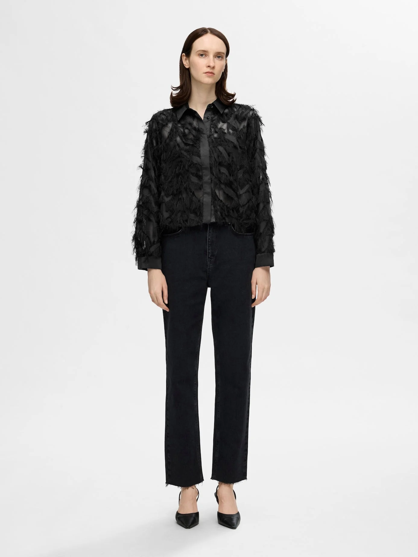 Myline Ls Fluffy Cropped Shirt Black - Image 6