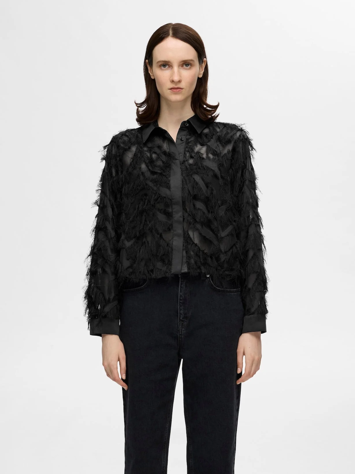 Myline Ls Fluffy Cropped Shirt Black - Image 7