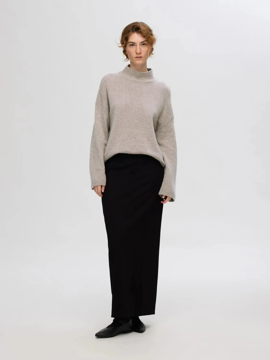 Cille Ls Knit High Neck Irish Cream Melange - Image 3