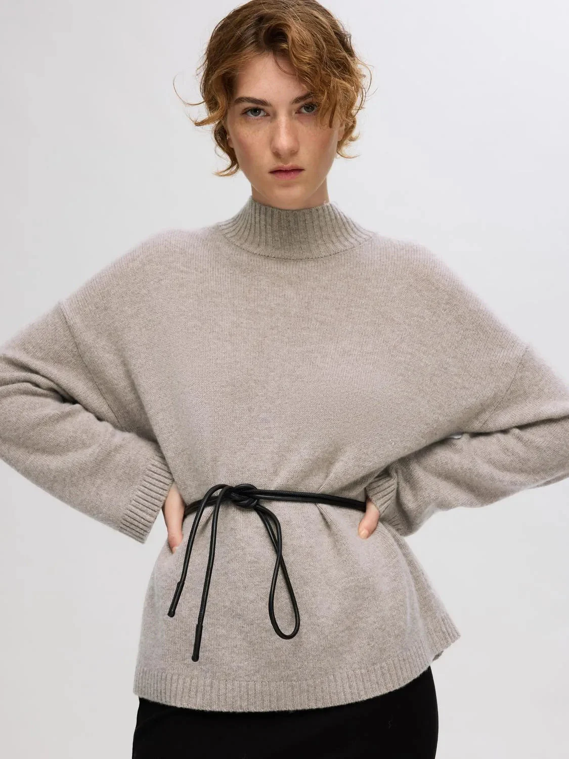 Cille Ls Knit High Neck Irish Cream Melange - Image 4