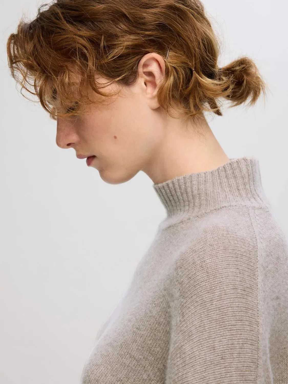 Cille Ls Knit High Neck Irish Cream Melange - Image 5