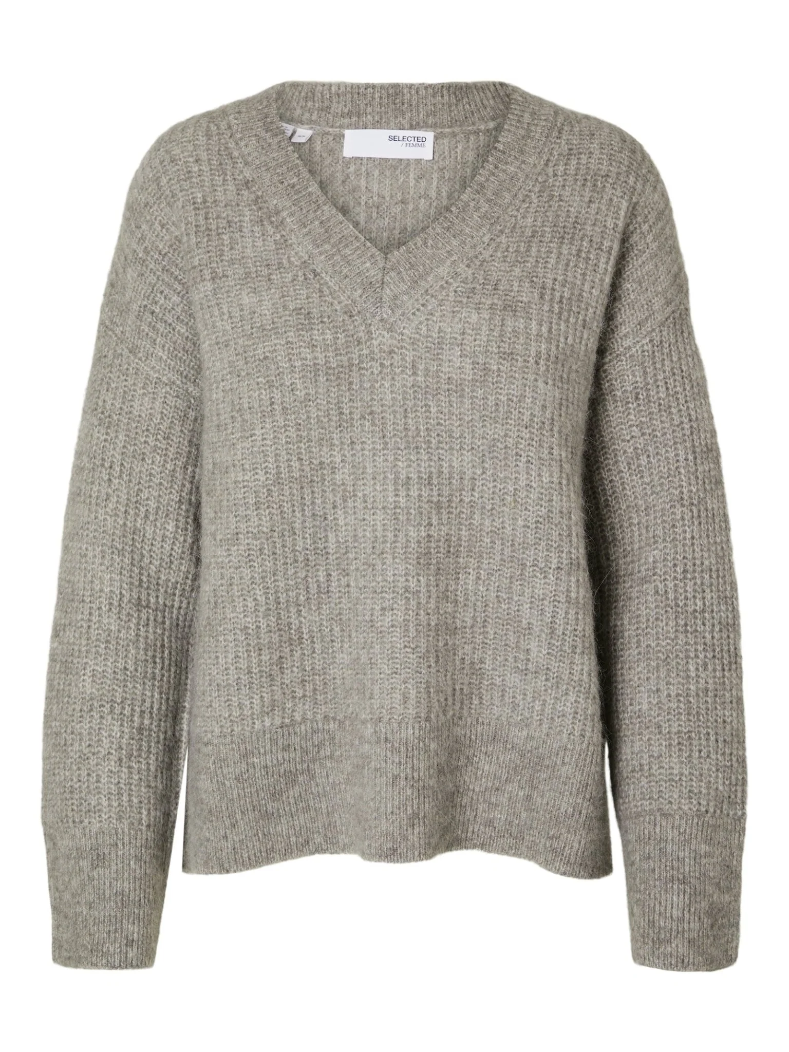 Alva Melange Ls Knit V-Neck Steel Gray Birch - Image 2