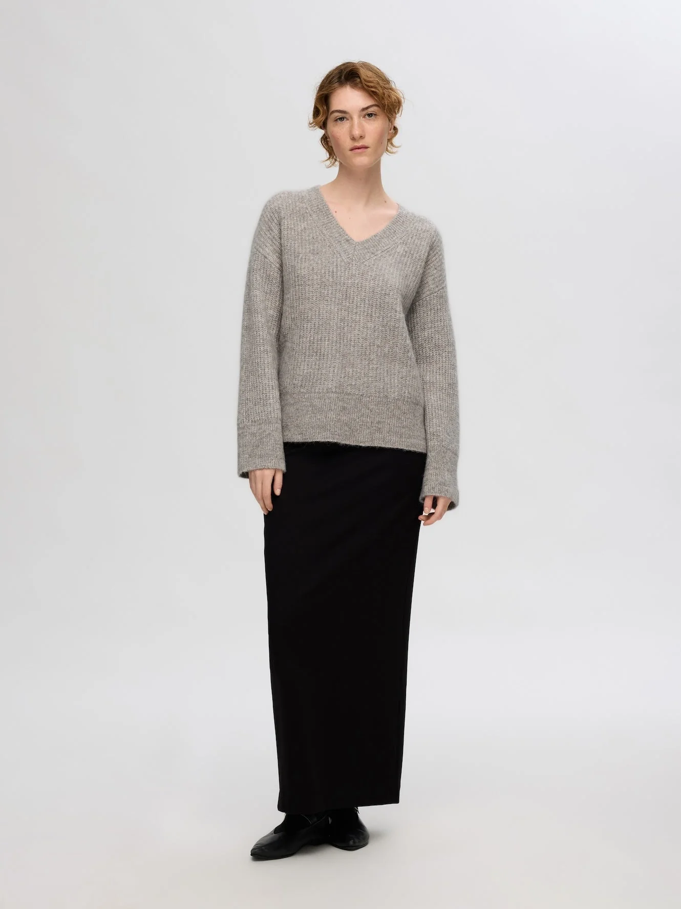 Alva Melange Ls Knit V-Neck Steel Gray Birch - Image 5
