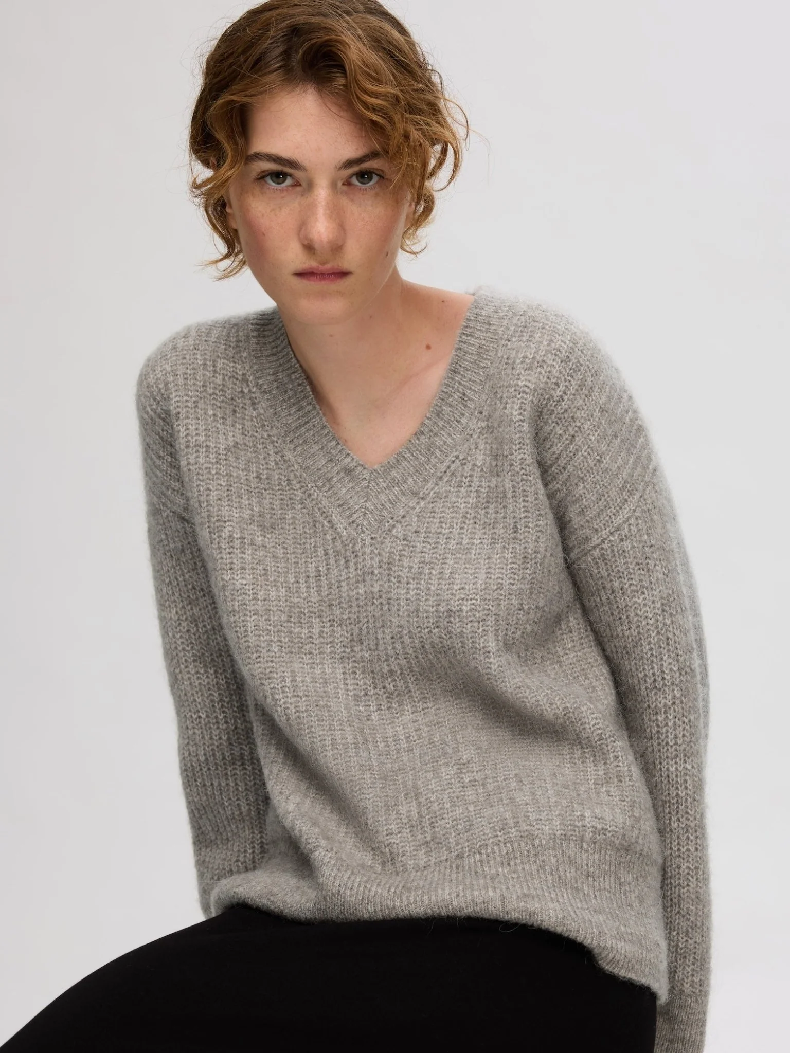 Alva Melange Ls Knit V-Neck Steel Gray Birch - Image 6