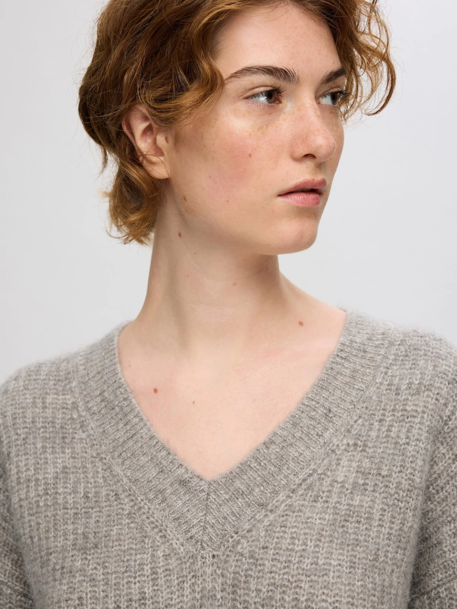 Alva Melange Ls Knit V-Neck Steel Gray Birch - Image 7