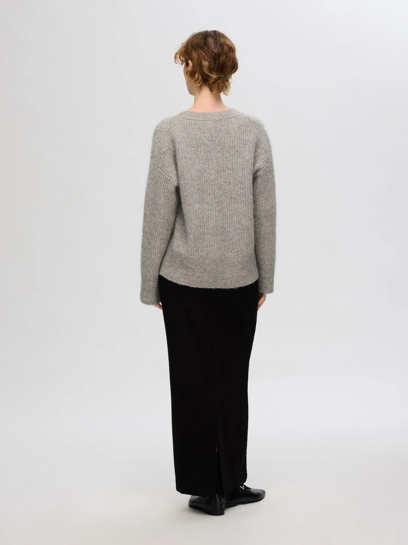 Alva Melange Ls Knit V-Neck Steel Gray Birch - Image 8