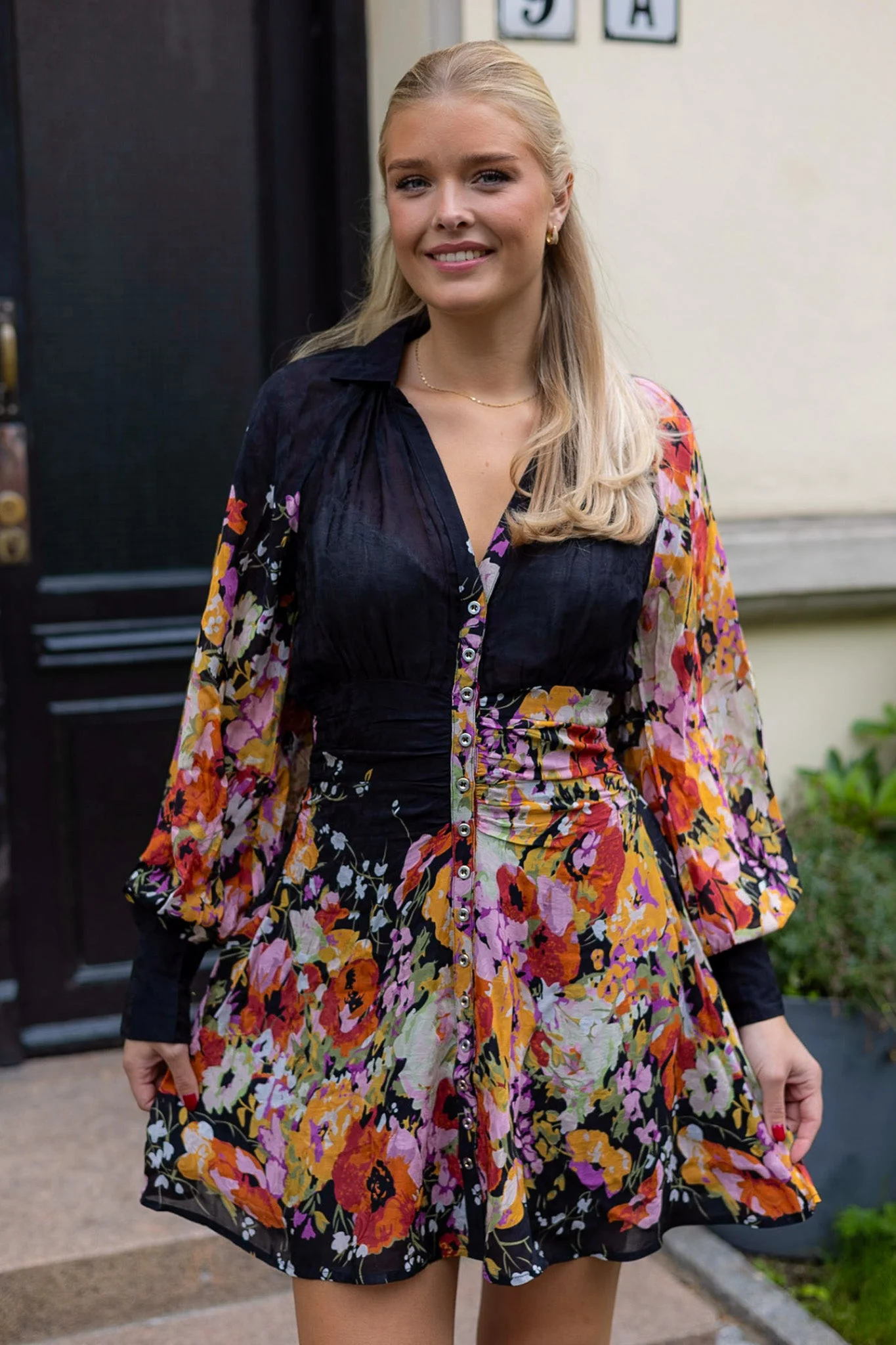 Georgette Rouching Dress Dark Bloom - Image 2