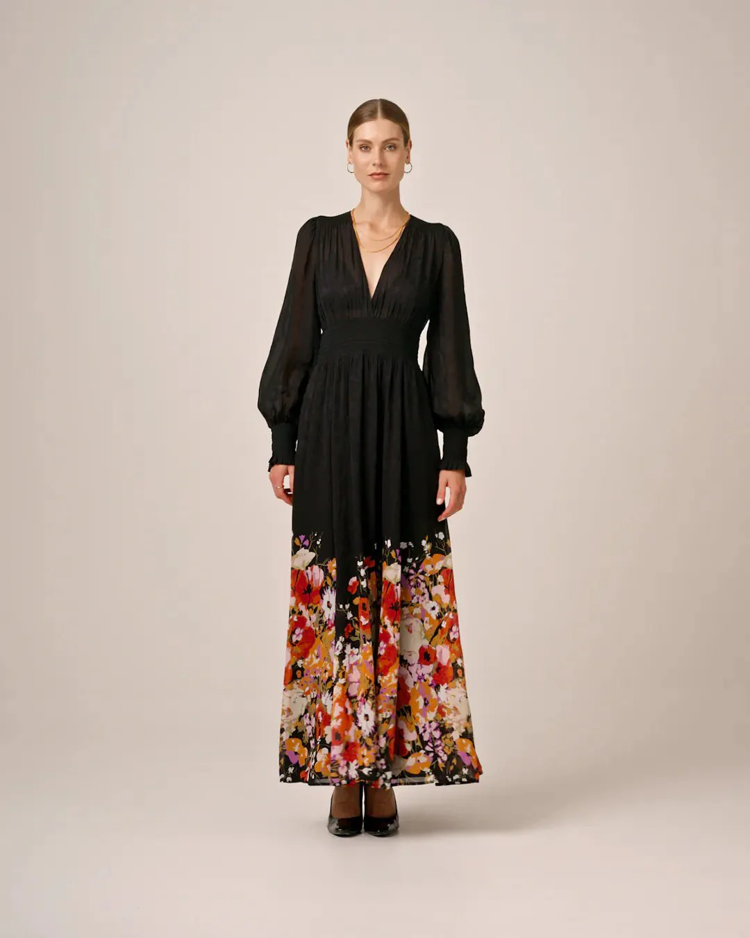 Georgette Smocking Gown Dark Bloom - Image 2