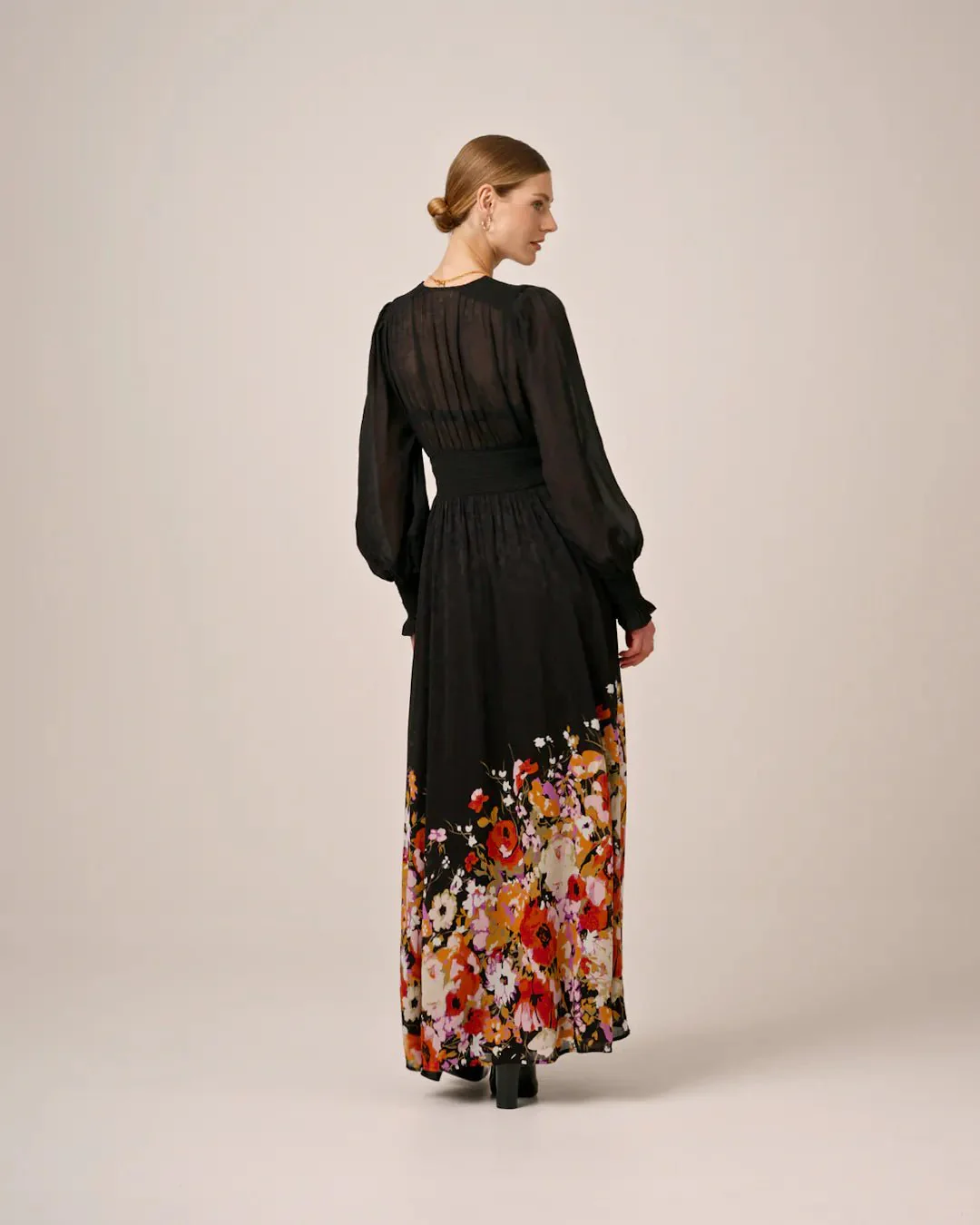 Georgette Smocking Gown Dark Bloom - Image 3