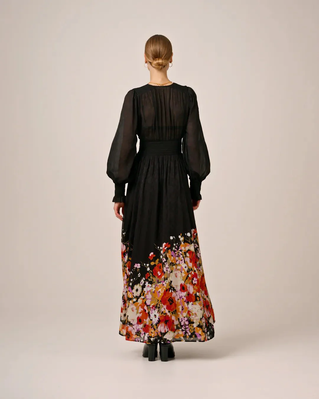 Georgette Smocking Gown Dark Bloom - Image 4