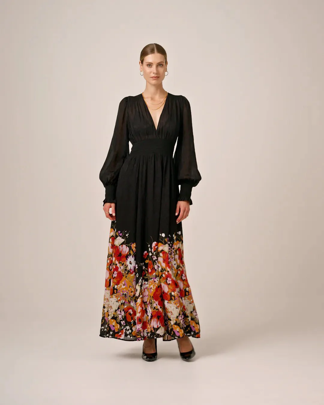 Georgette Smocking Gown Dark Bloom - Image 5