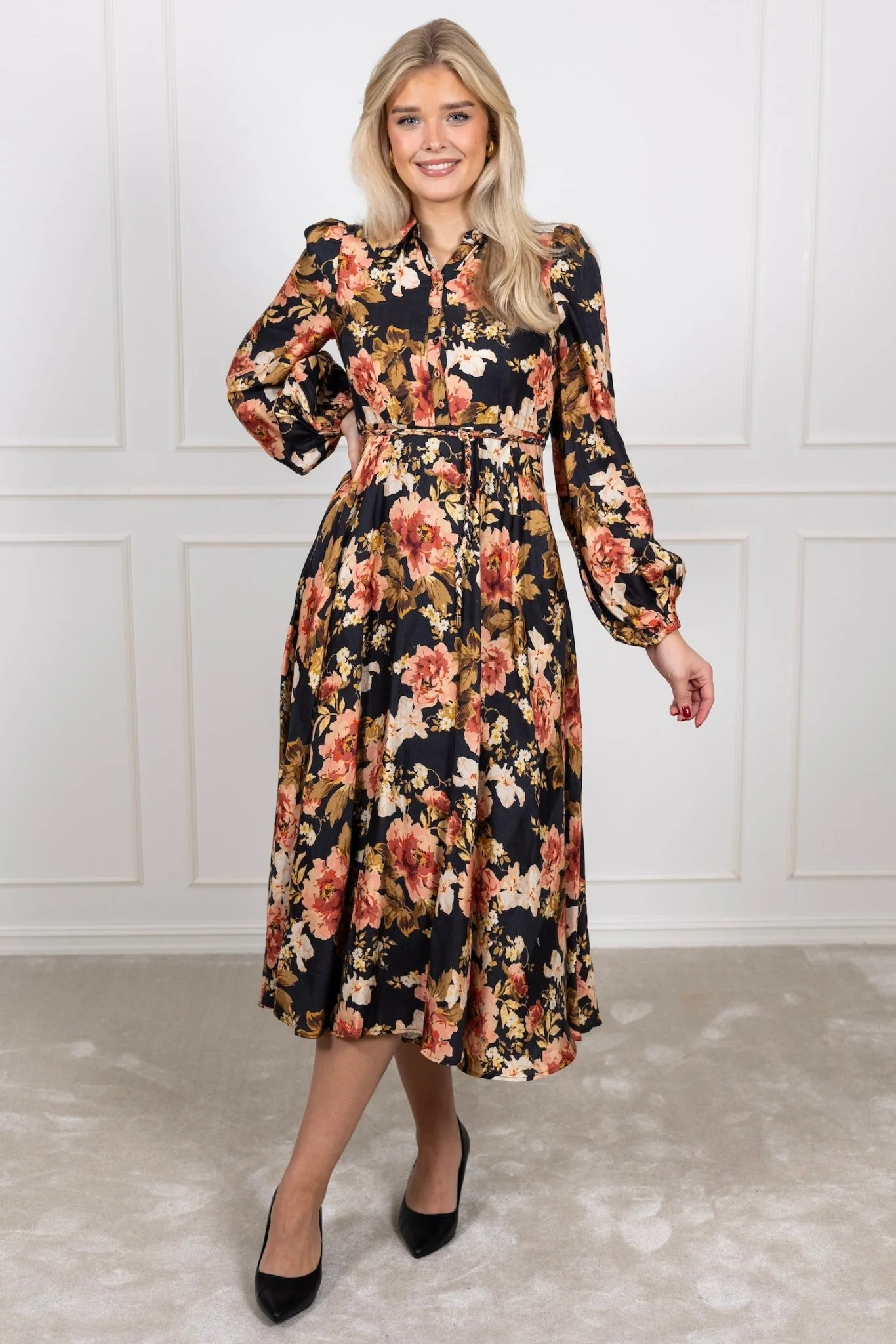 Striped Button-Down Dress Evening Roses