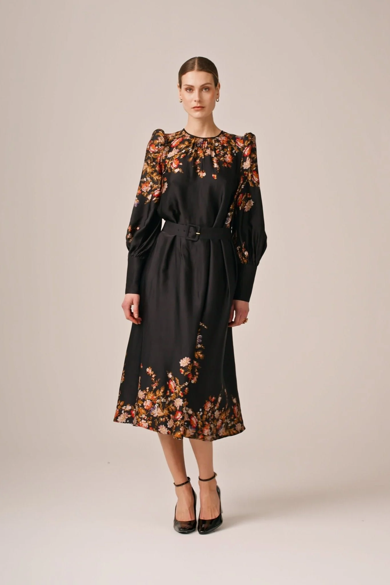 Satin Midi Dress Midnight Blossom - Image 11