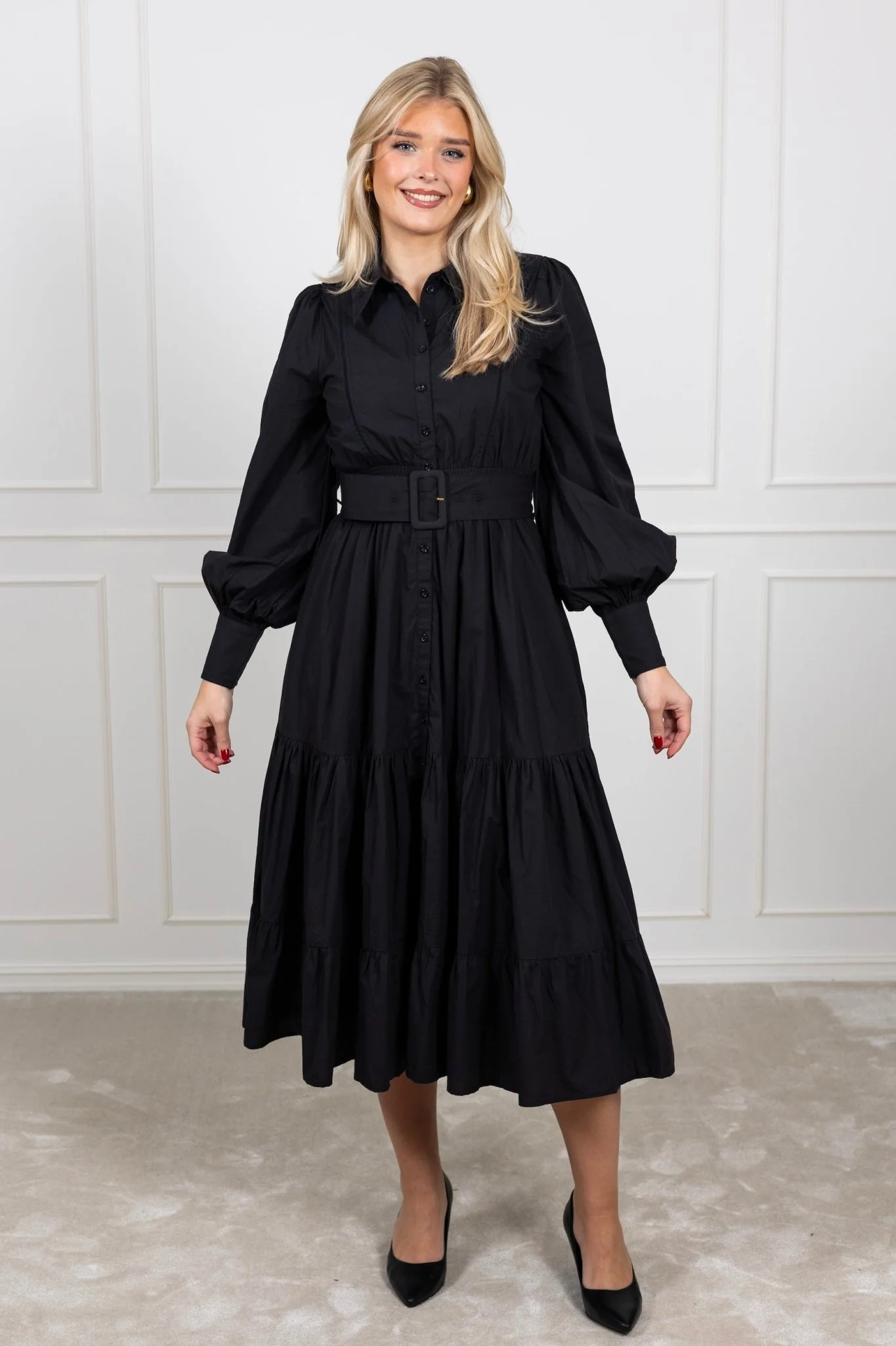 Poplin Midi Shirt Dress Black - Image 3