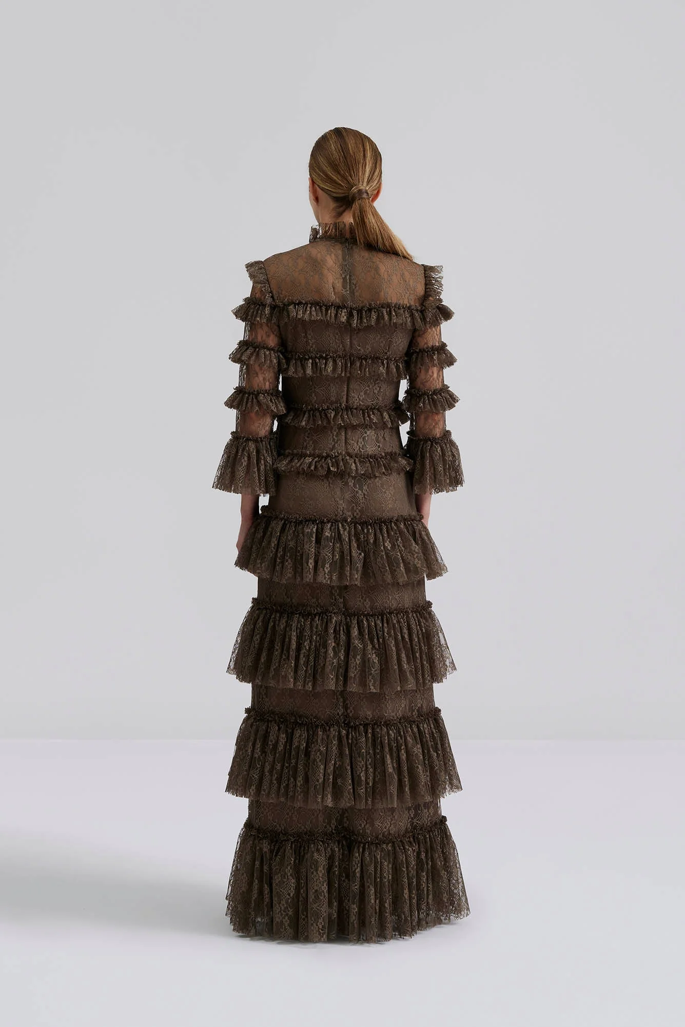 Carmine Long Sleeve Lace Maxi Dress Chocolate - Image 5