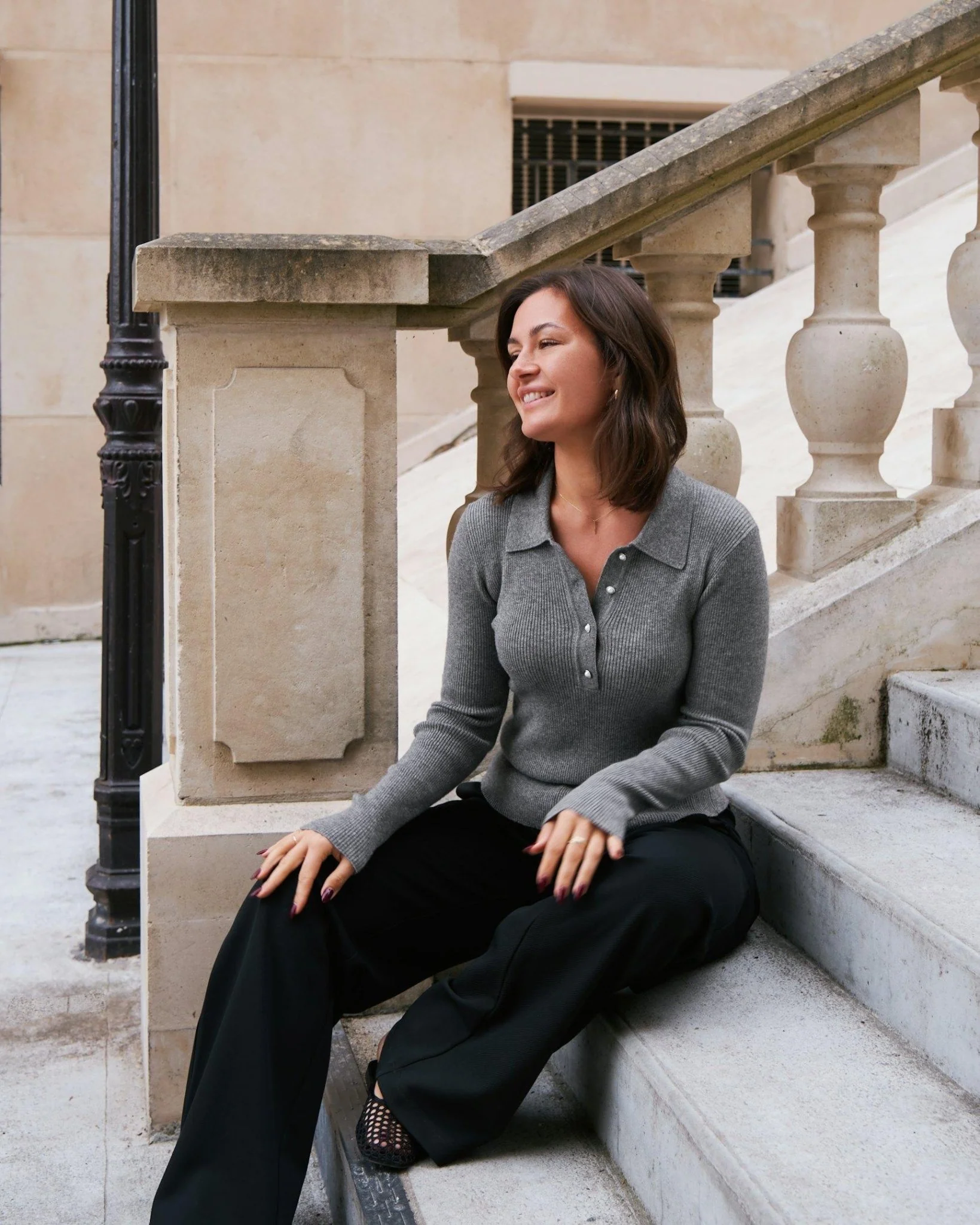 Panama Knit Blouse Dark Grey Melange - Image 4