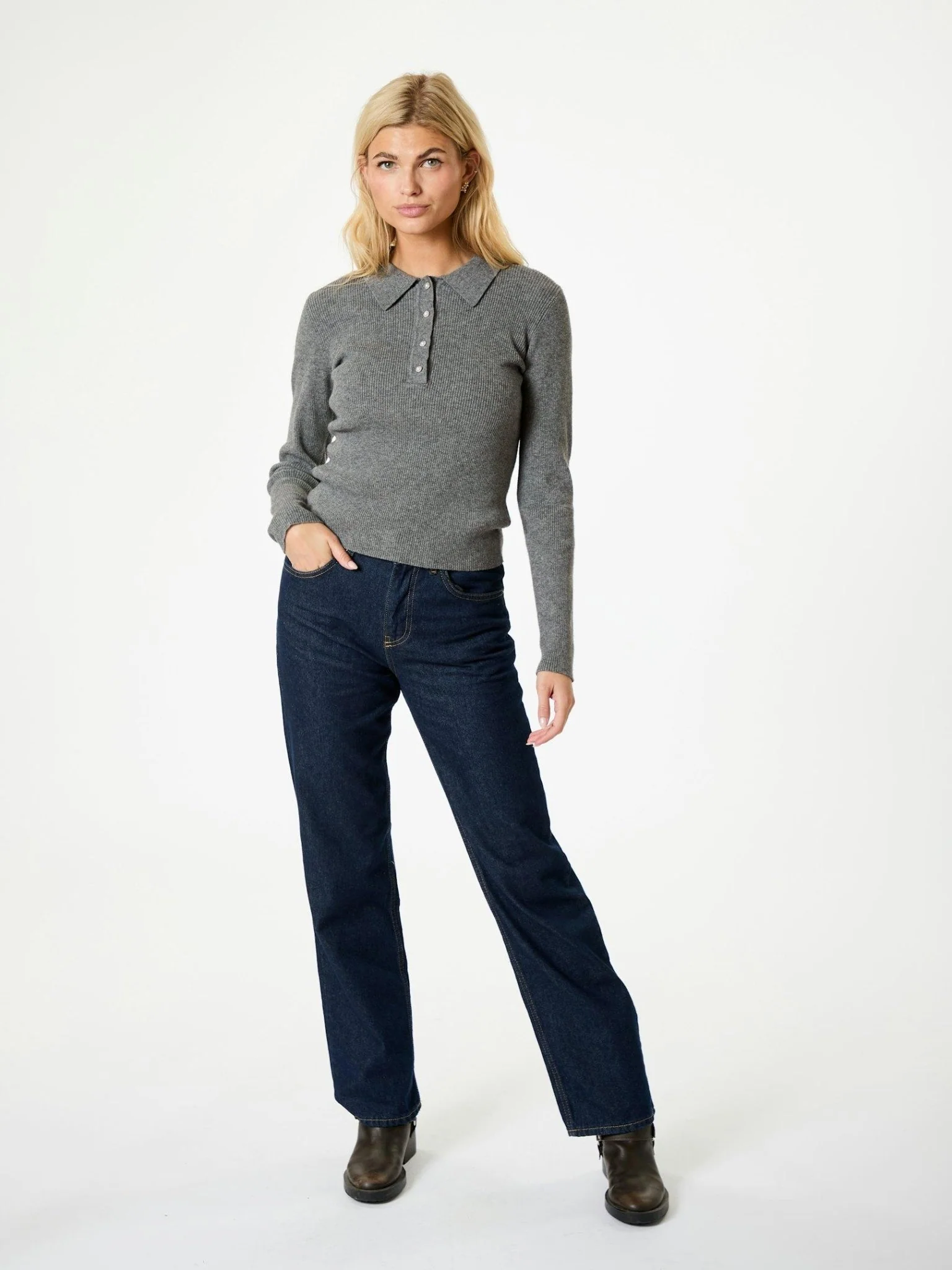 Panama Knit Blouse Dark Grey Melange - Image 6