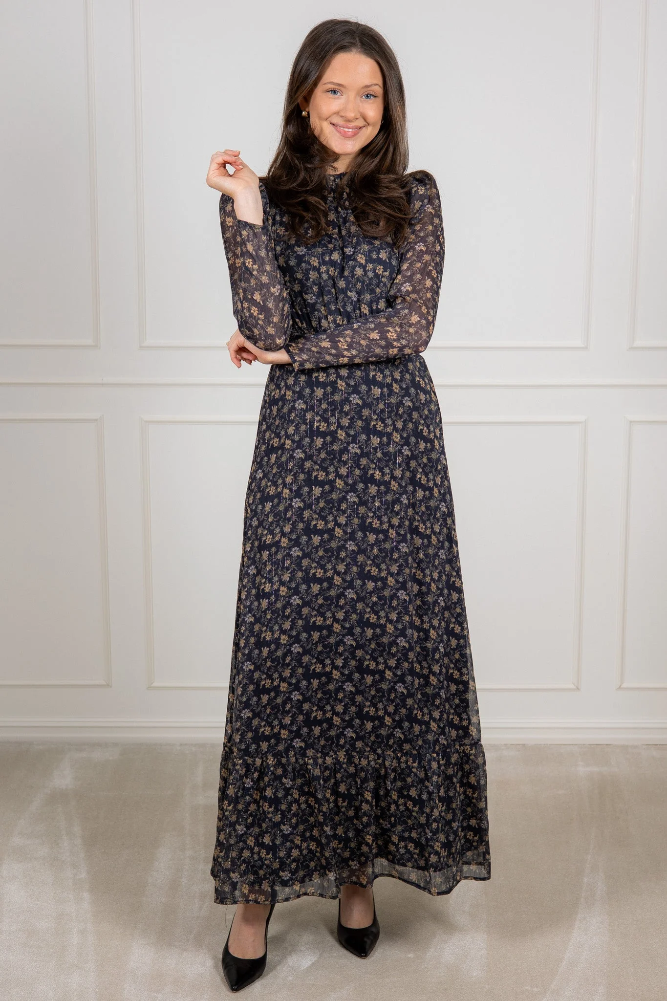 Nora Dress Navy Dahlia Print