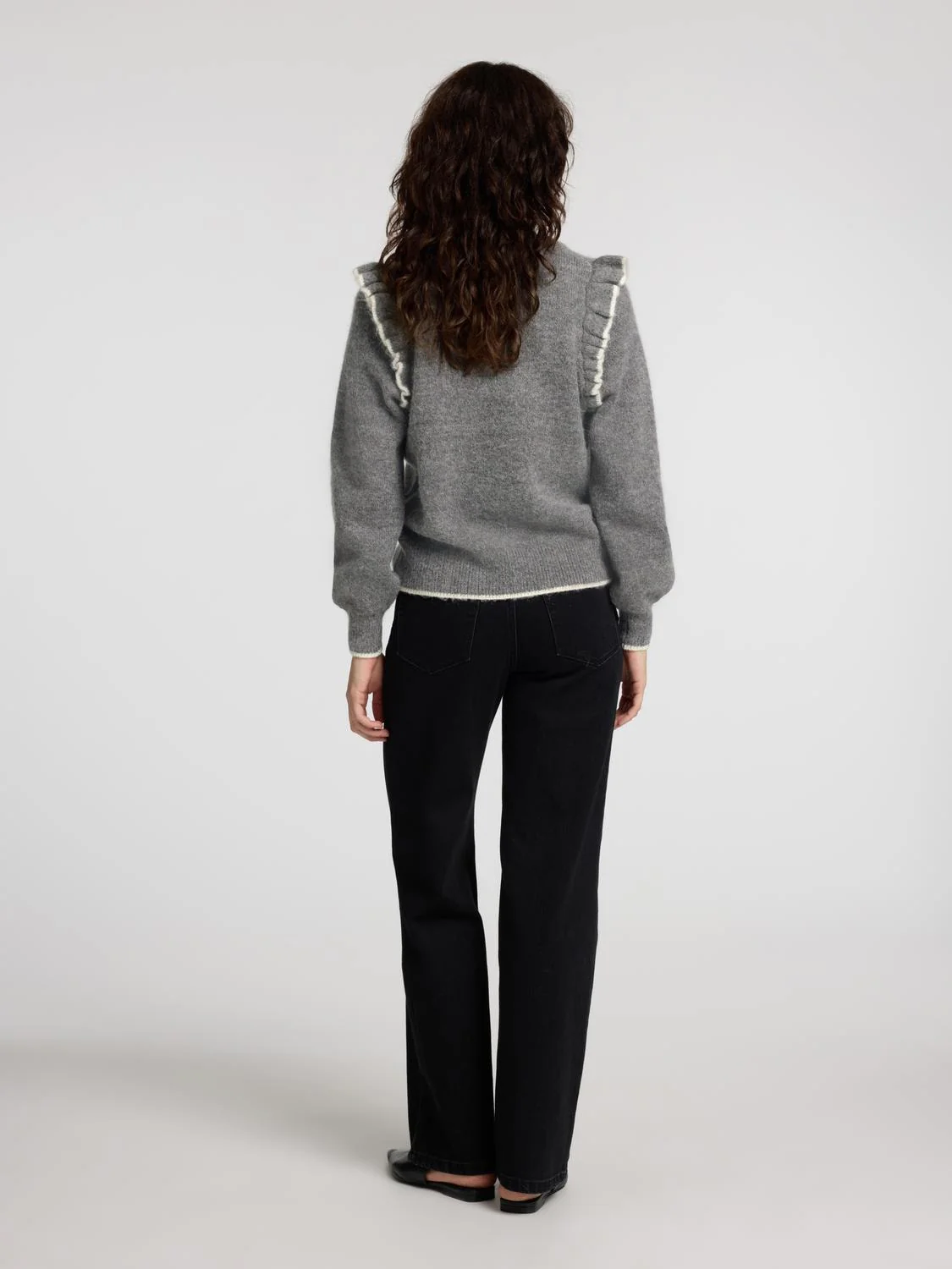 Alva Frills Ls Knit O-Neck Medium Grey Melange Birch - Image 11