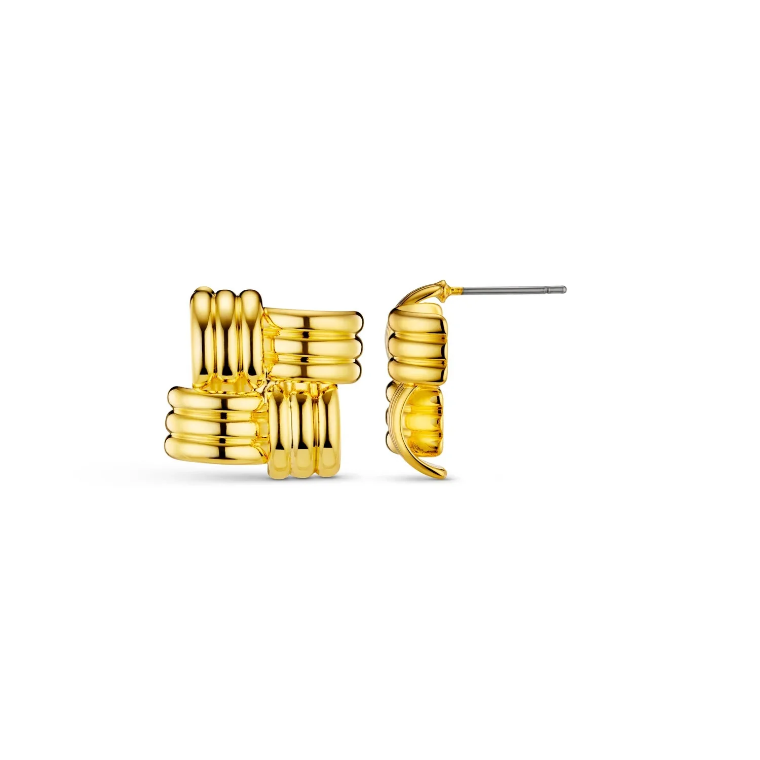 Statement Woven Square Stud Earrings Pale Gold