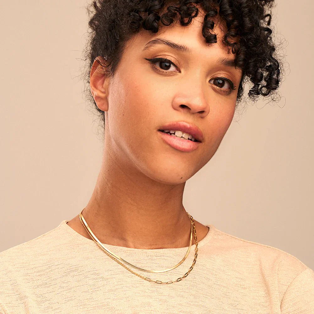 Flat Snake Chain Necklace 15" Pale Gold - Image 2