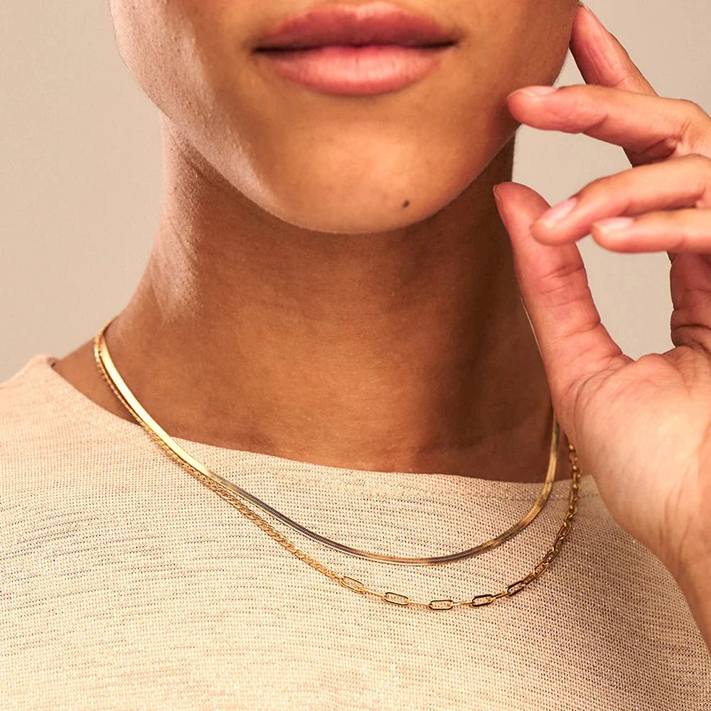 Flat Snake Chain Necklace 15" Pale Gold - Image 3