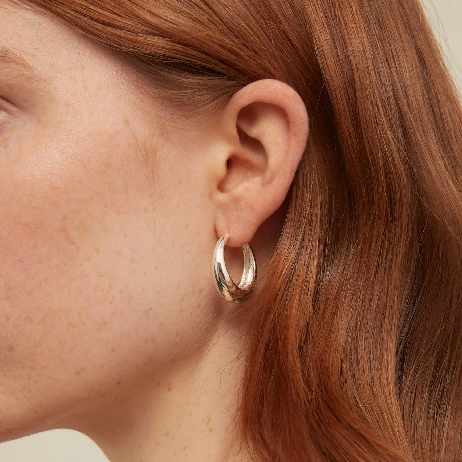 Large Tapered Hoop Earrings Silver - Image 2