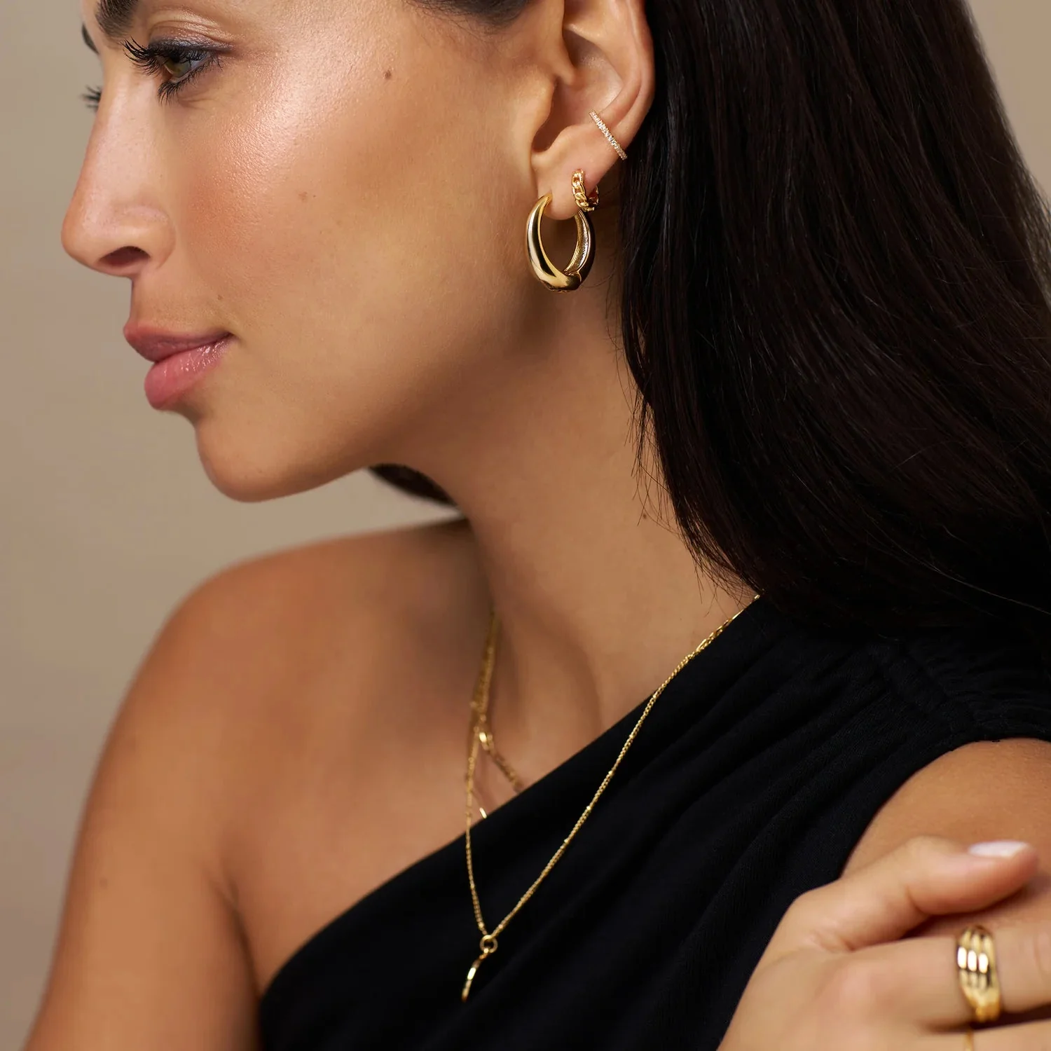 Large Tapered Hoop Earrings Pale Gold - Image 3