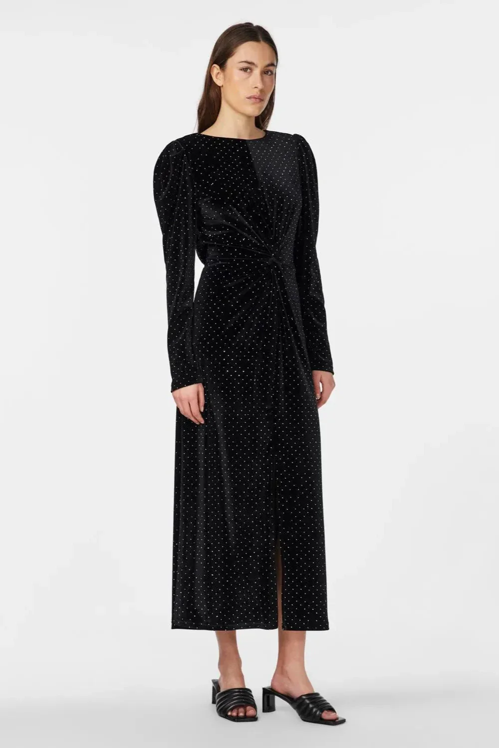 Yashella Ls Velour Midi Dress Black Rhinestones - Image 10