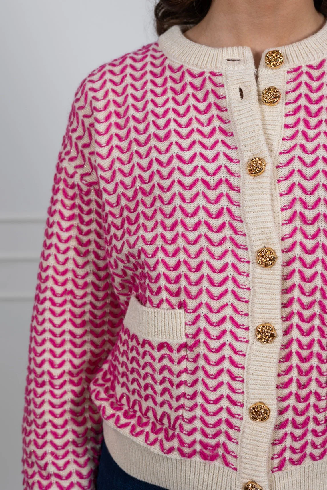Yasgea Ls Knit Cardigan Birch Fuchsia Fedora - Image 7