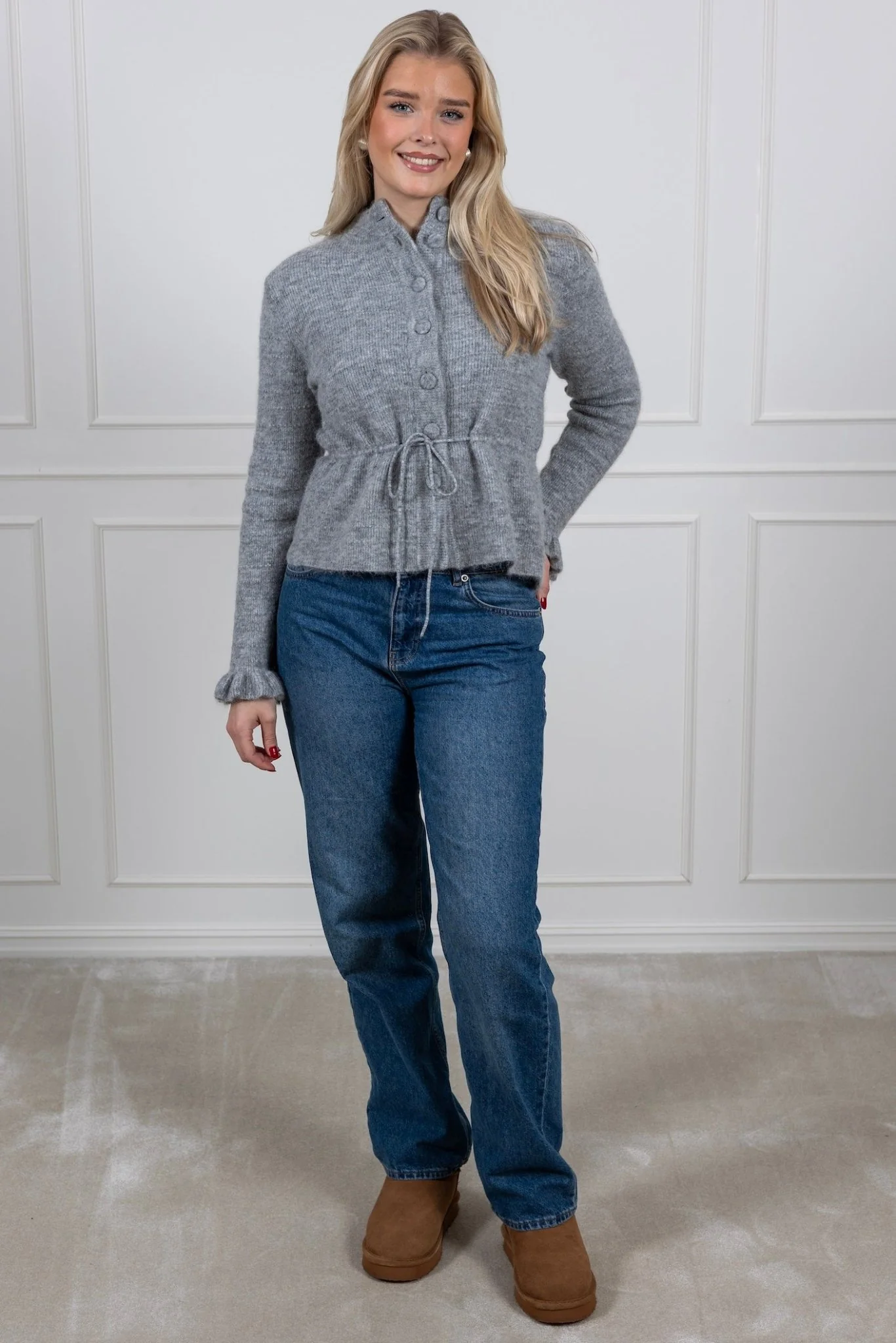 Thellis Ls Knit Cardigan Light Grey Melange - Image 3