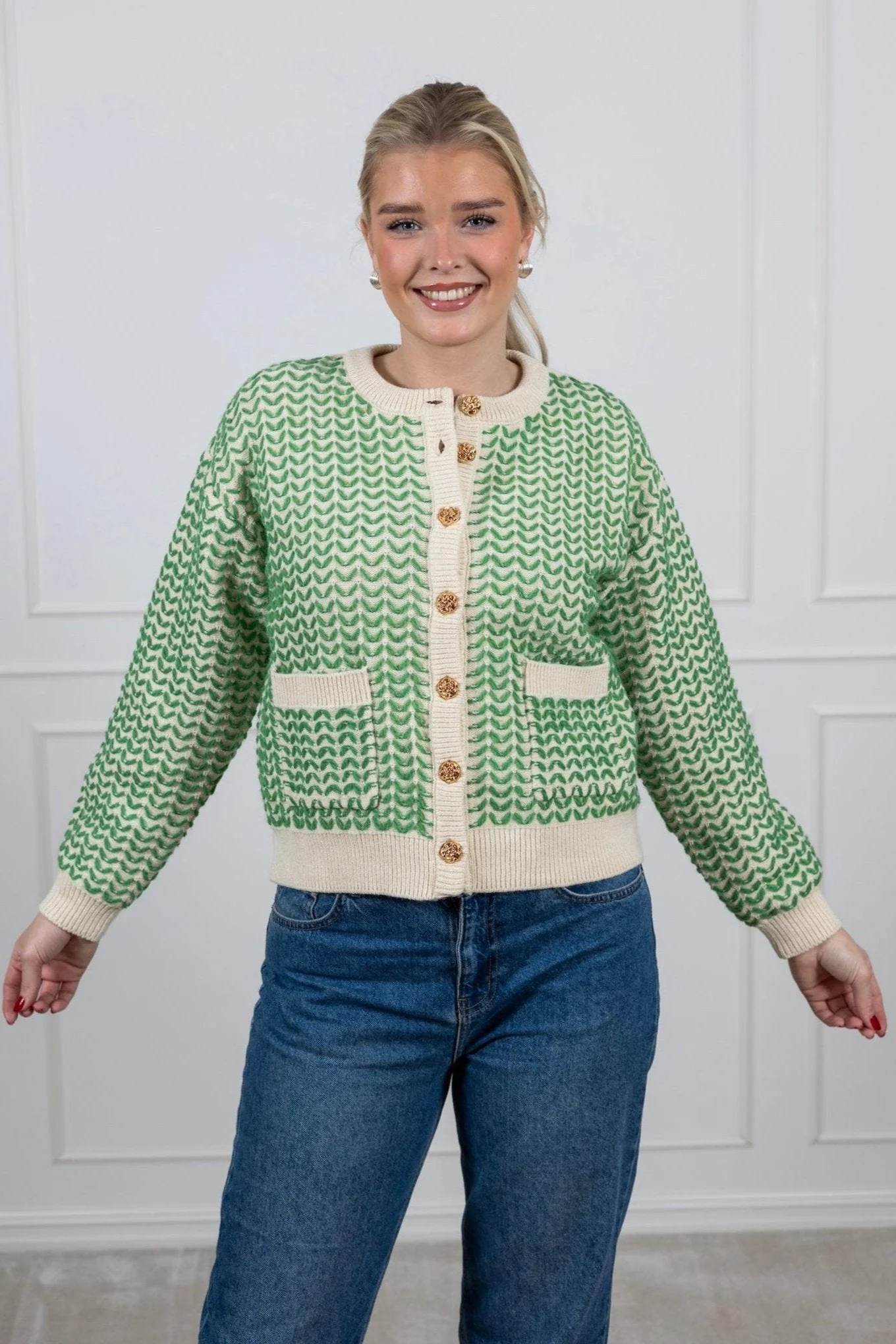 Yasgea Ls Knit Cardigan Birch Medium Green - Image 3