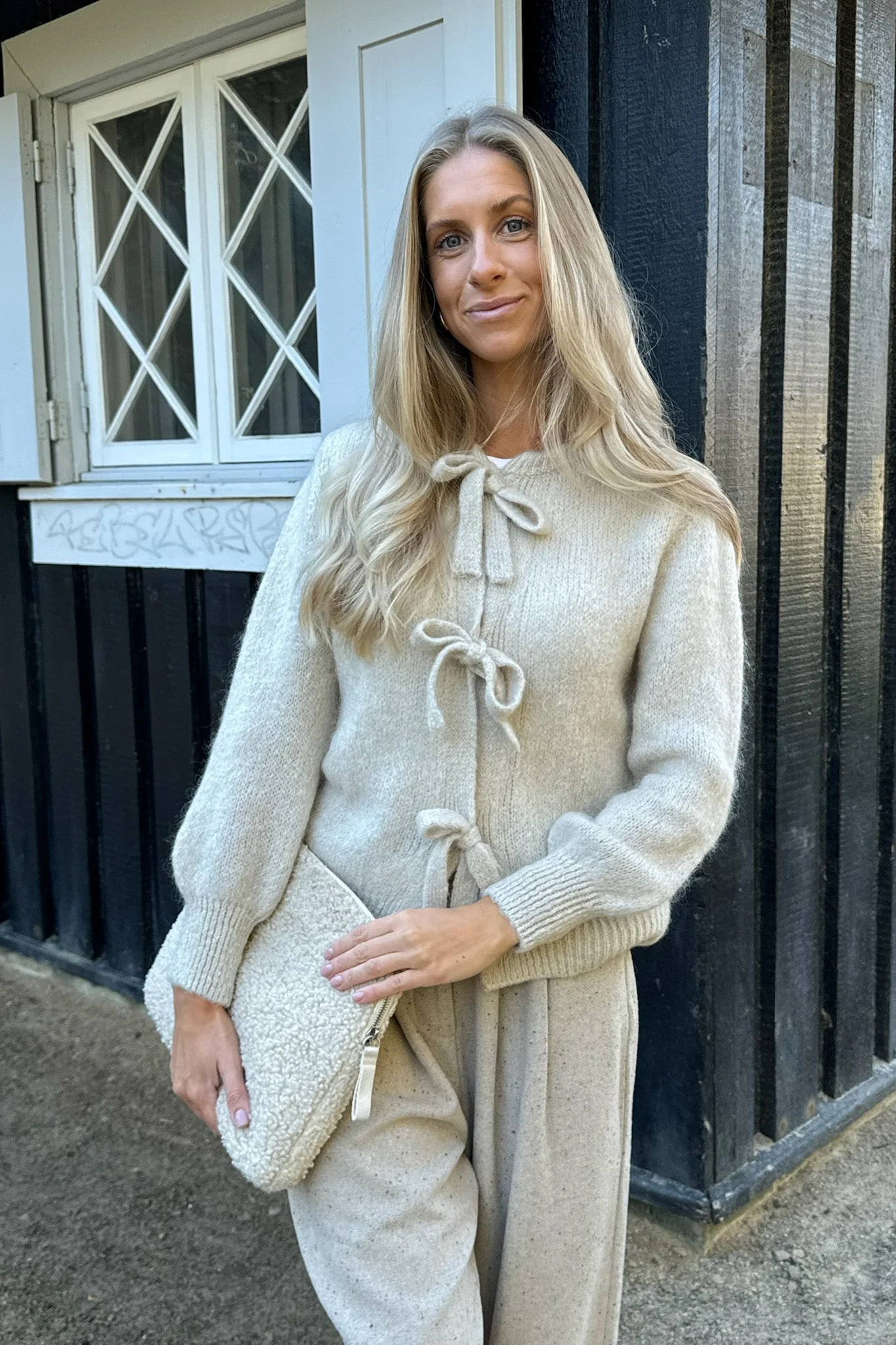 Bailey Bow Cardigan Beige - Image 3