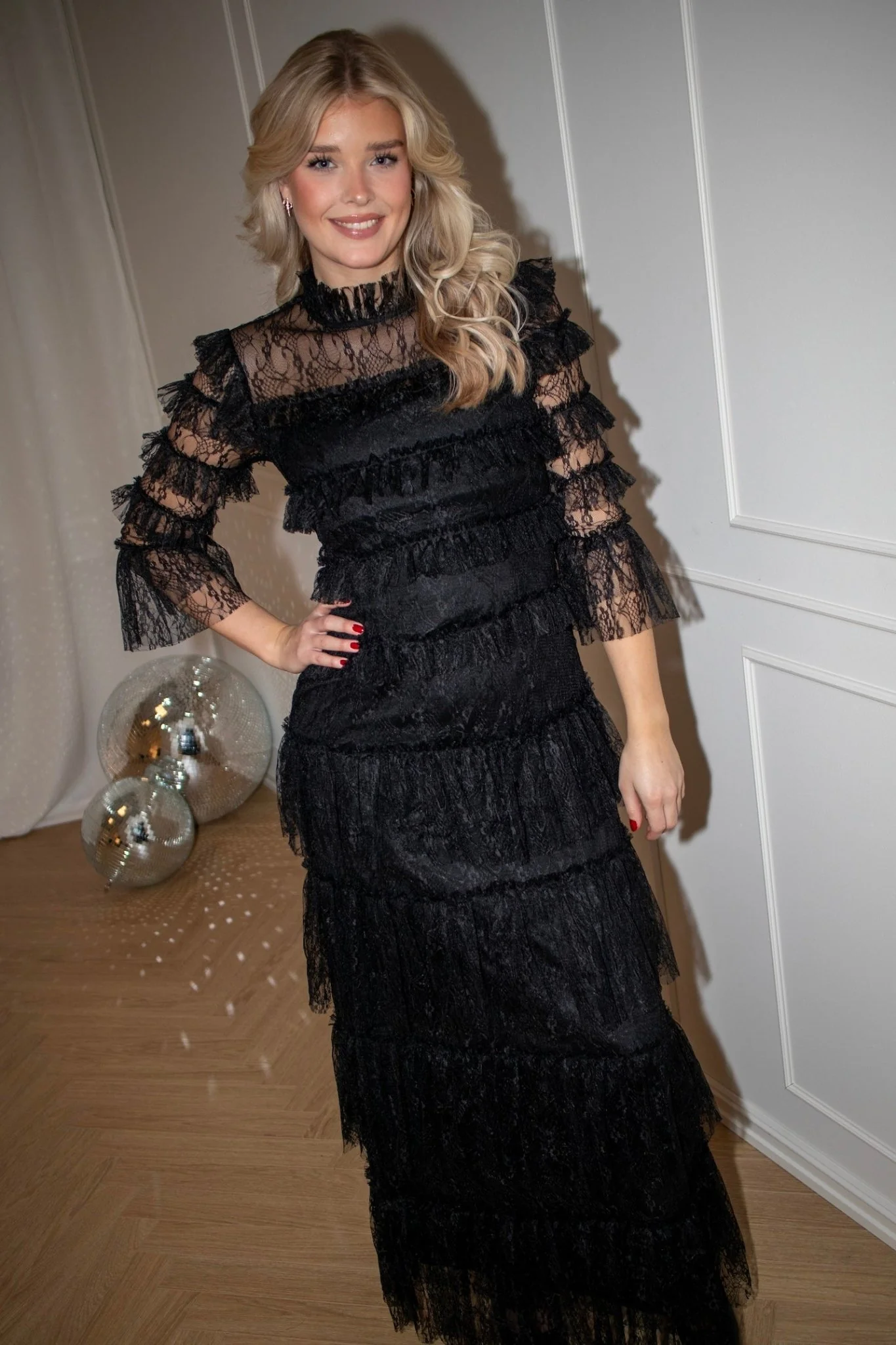 Carmine Long Sleeve Lace Maxi Dress Black - Image 3