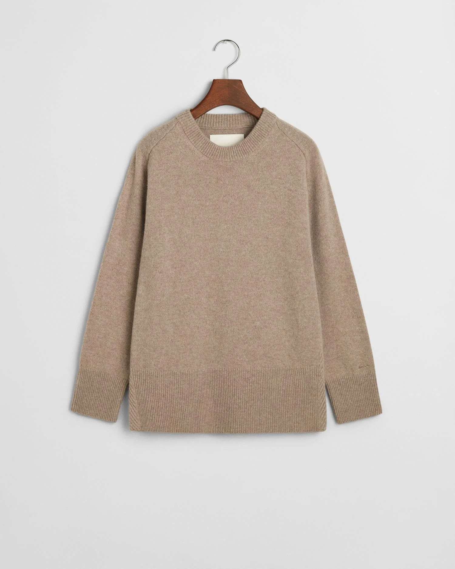 Herringbone Detail Crew Neck Sweater Warm Grey