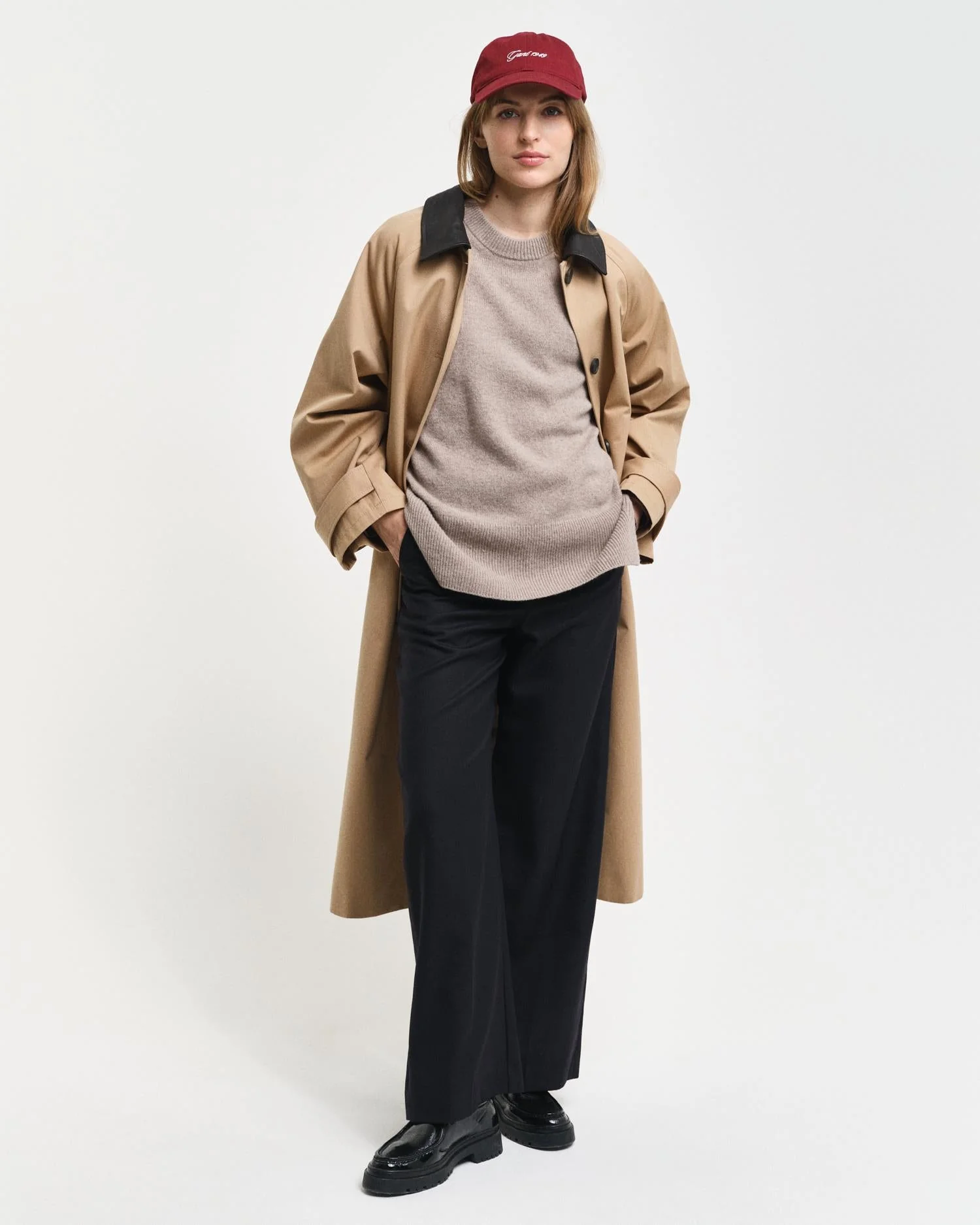 Herringbone Detail Crew Neck Sweater Warm Grey - Image 3
