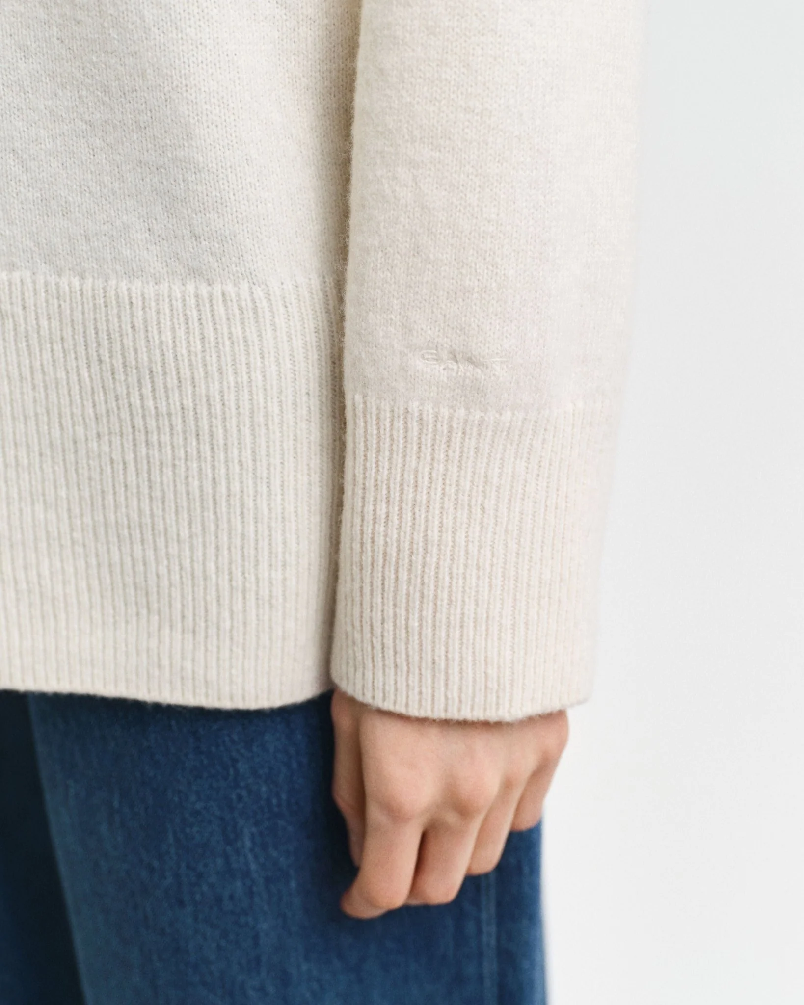 Herringbone Detail Turtleneck Cream - Image 4