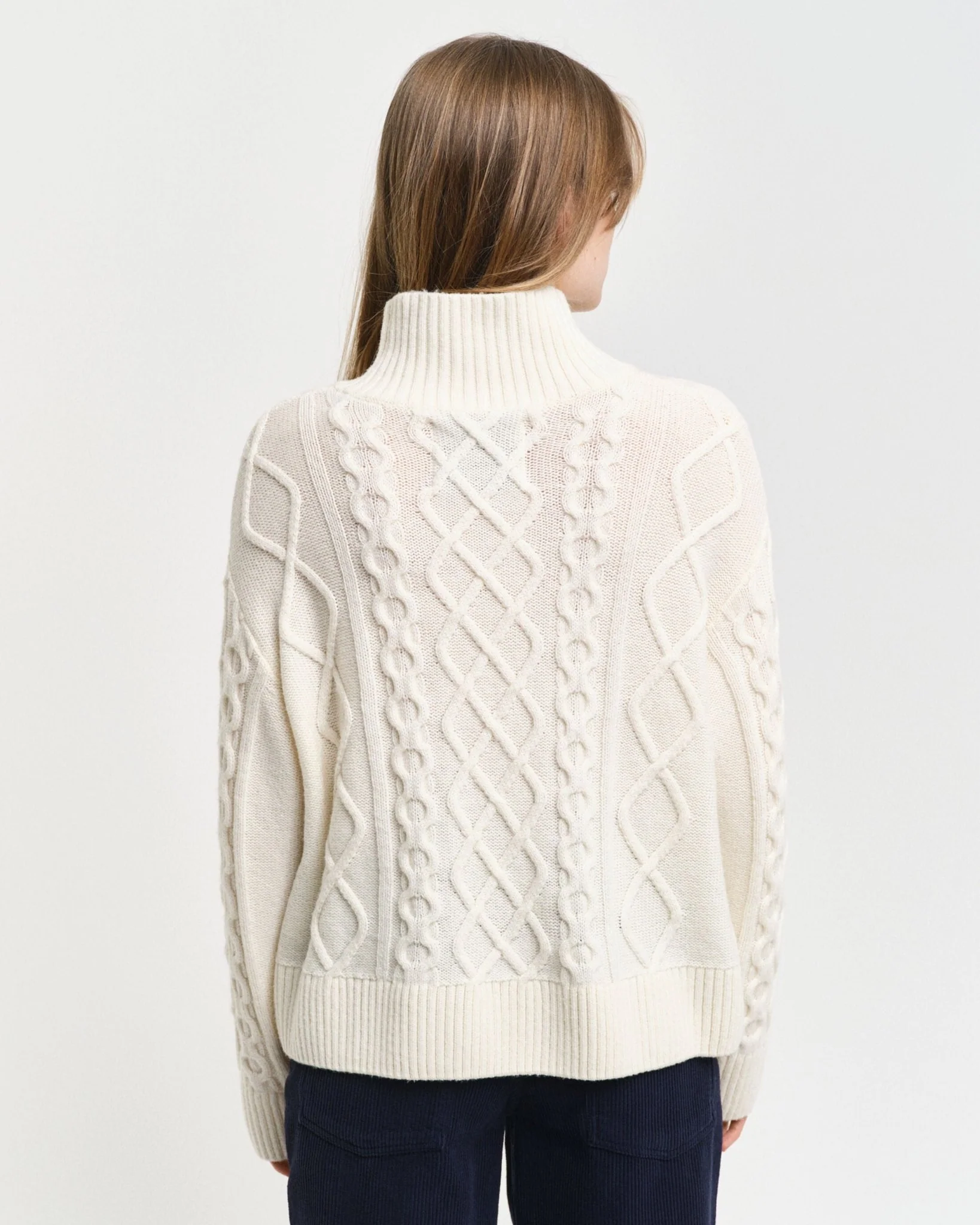 Cable Knit Stand Collar Sweater Cream - Image 3