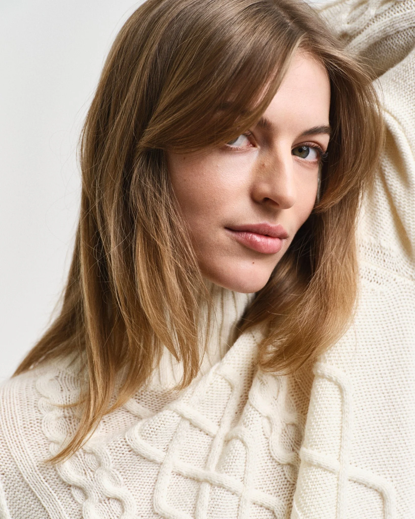 Cable Knit Stand Collar Sweater Cream - Image 4