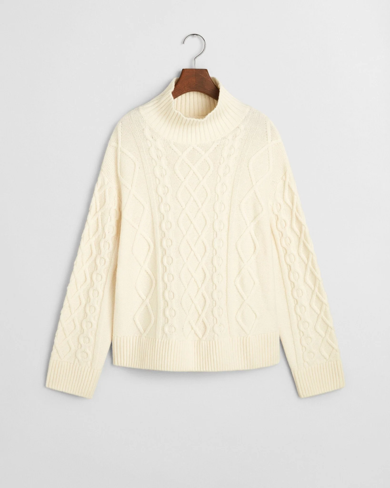 Cable Knit Stand Collar Sweater Cream - Image 5
