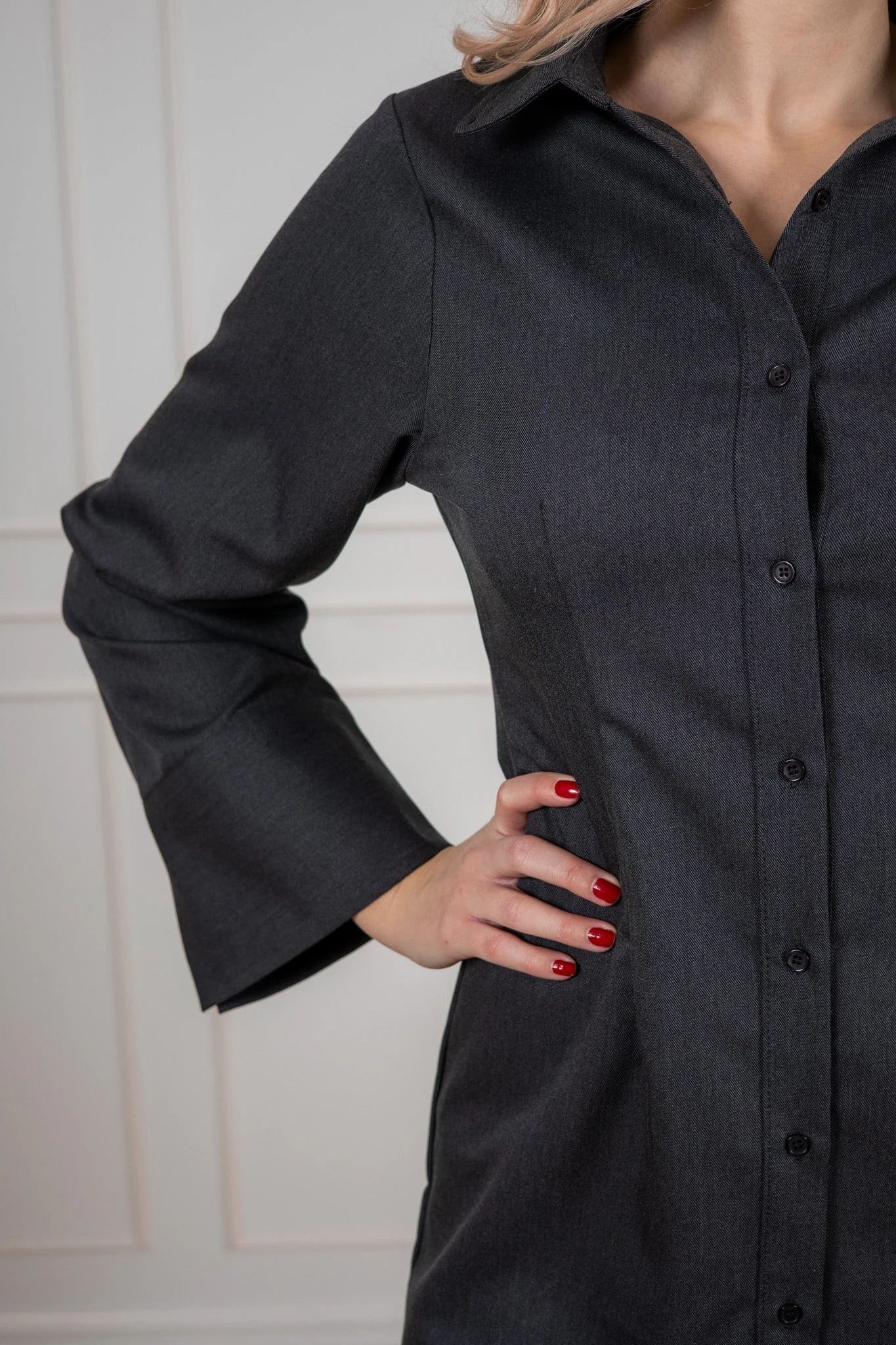 Cajsa Solid Shirt Dress Dark Grey - Image 6